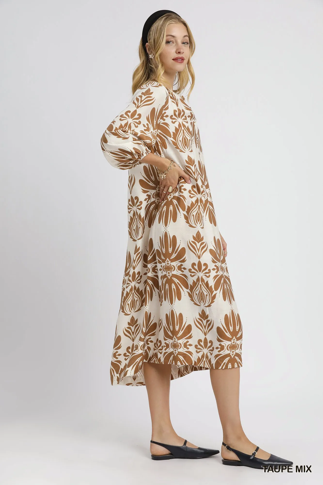 Umgee Mix Abstract Floral Print Midi Dress - Image 3