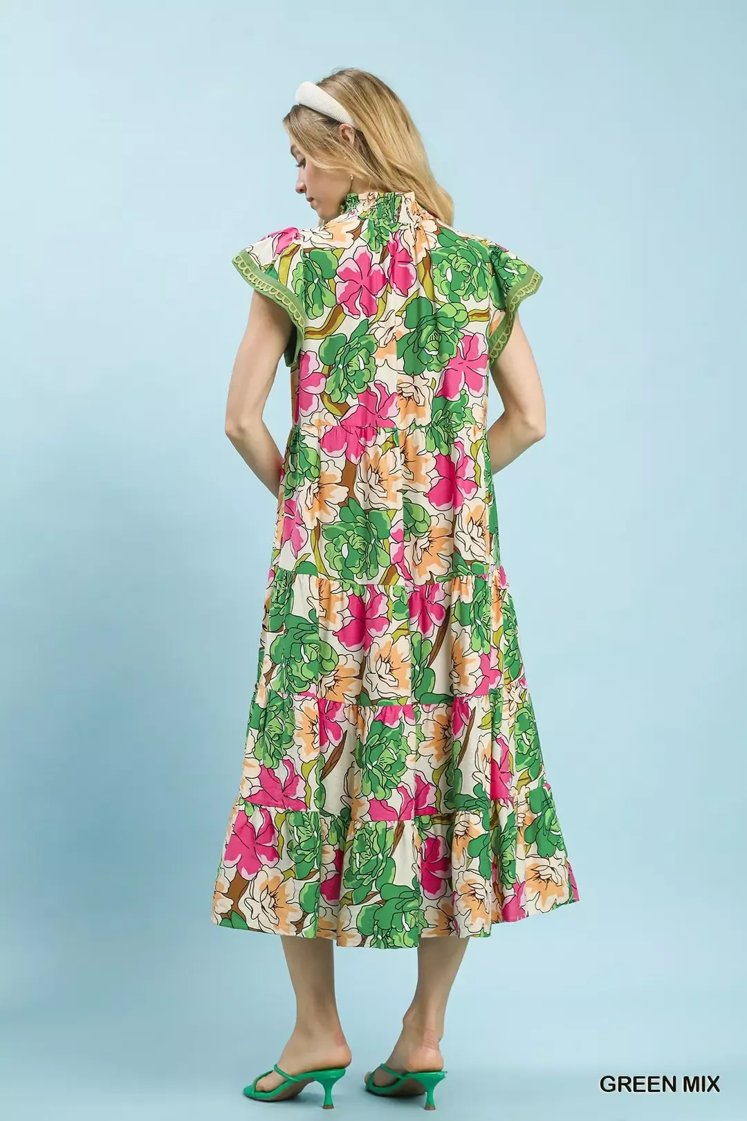 Umgee Mix Bold Floral Tiered Midi Dress - Image 2
