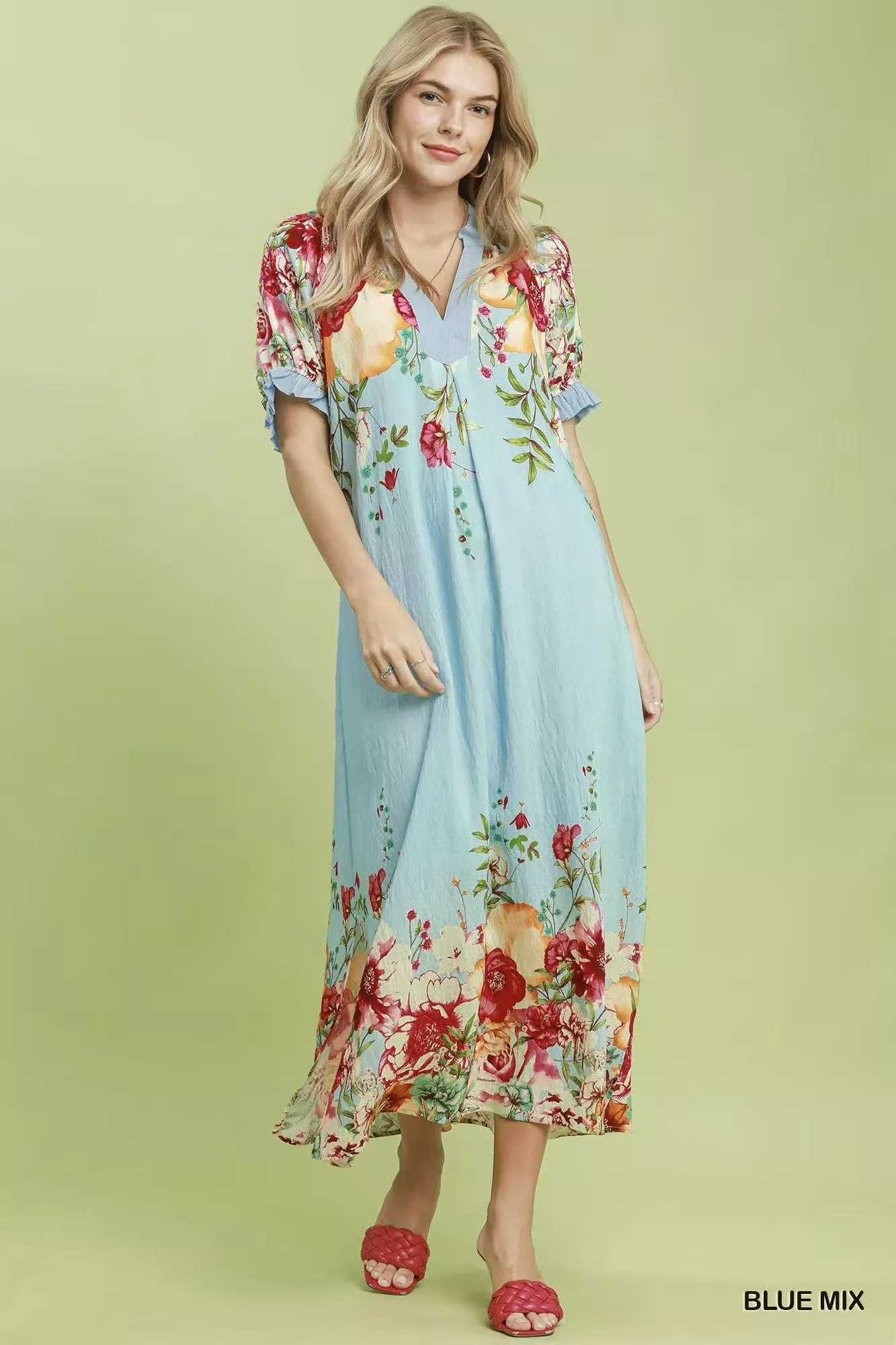 Umgee Mix Floral Border Print Midi Dress - Image 2