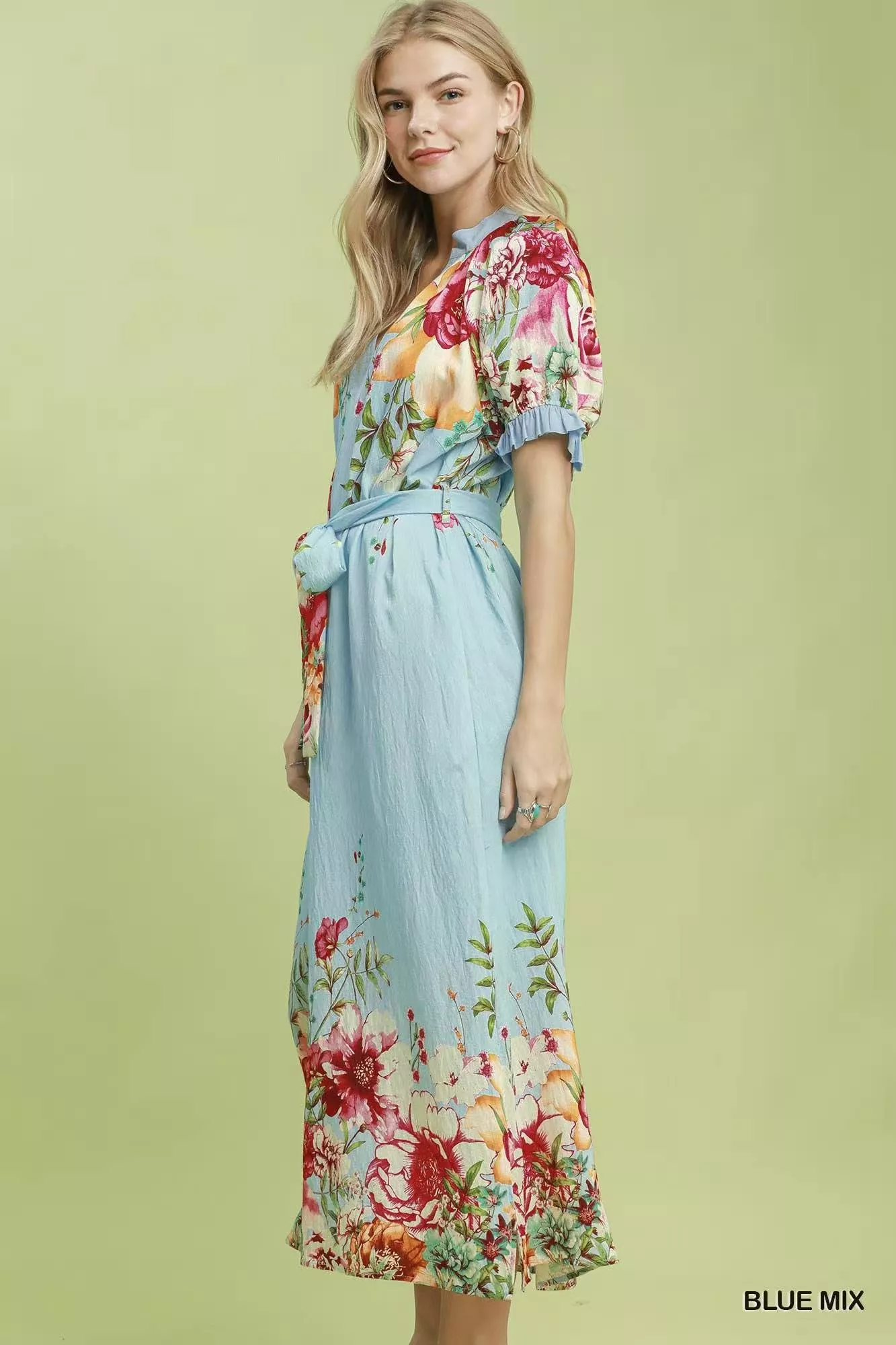Umgee Mix Floral Border Print Midi Dress - Image 5