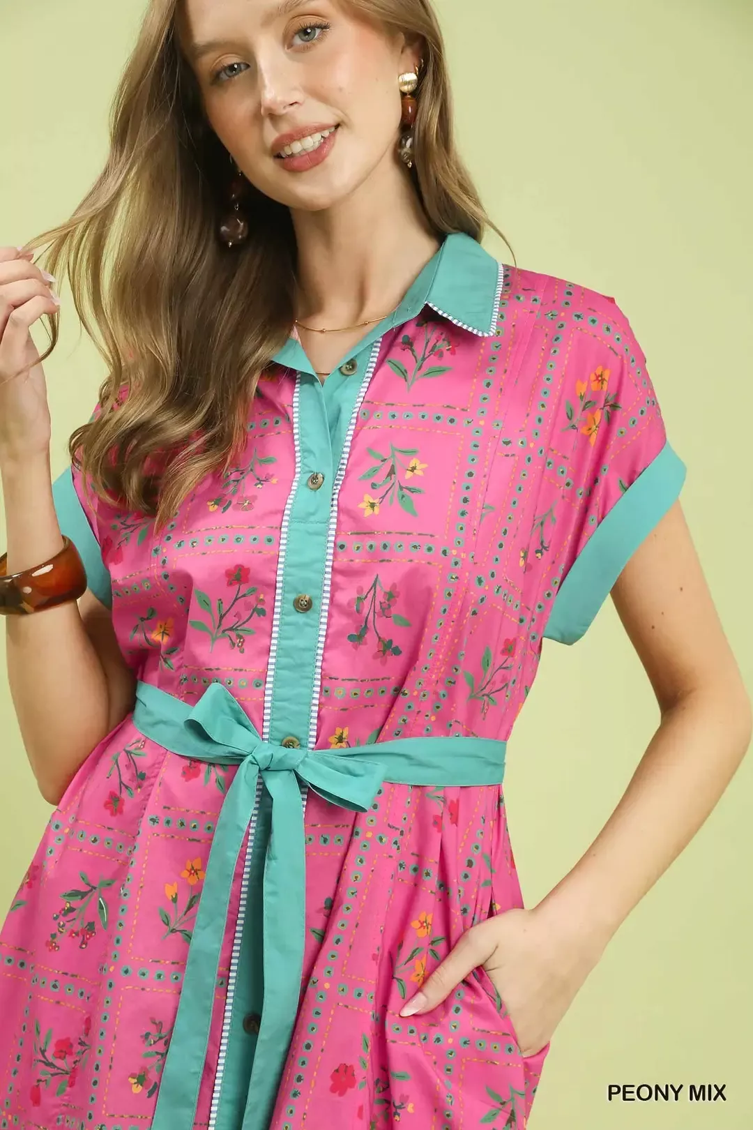 Umgee Mix Floral Button-Front Midi Dress - Image 5