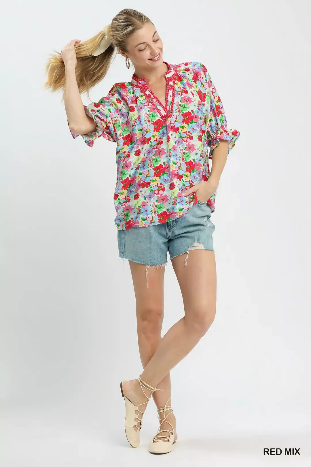 Umgee Mix Floral Print Ruffle Top - Image 5
