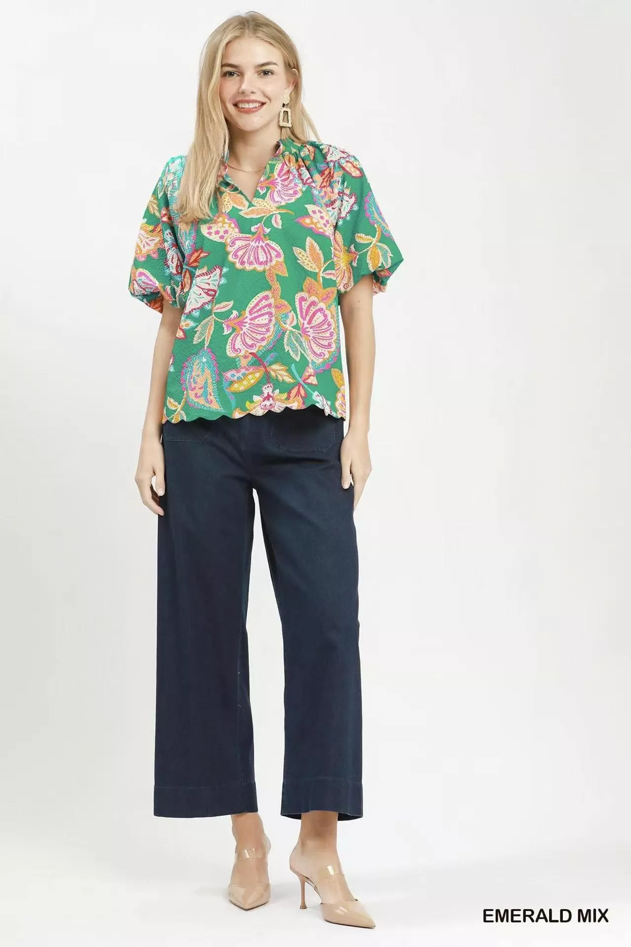 Umgee Mix Floral Print Scallop Hem Blouse - Image 5
