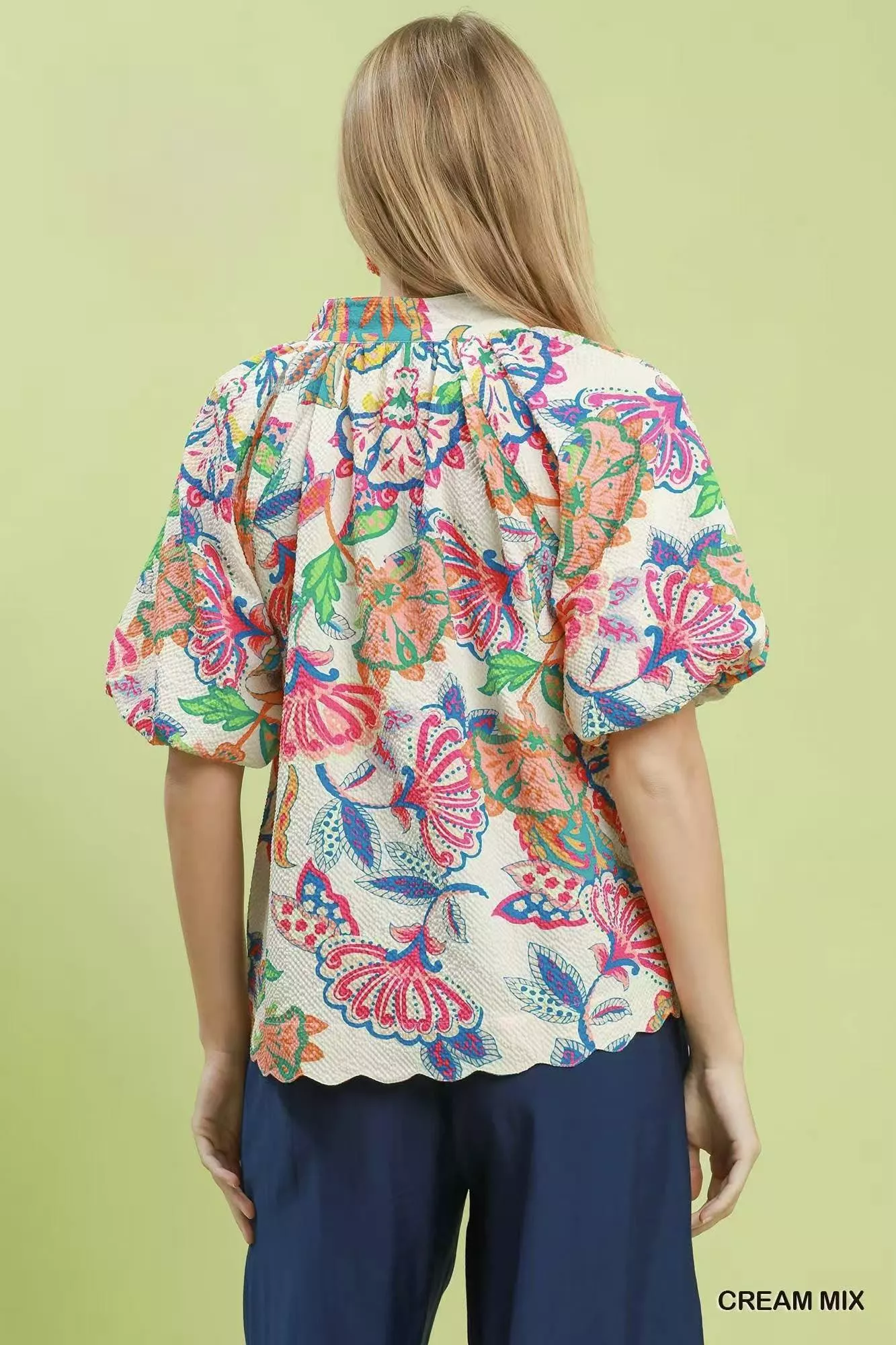 Umgee Mix Floral Print Scallop Hem Blouse - Image 3