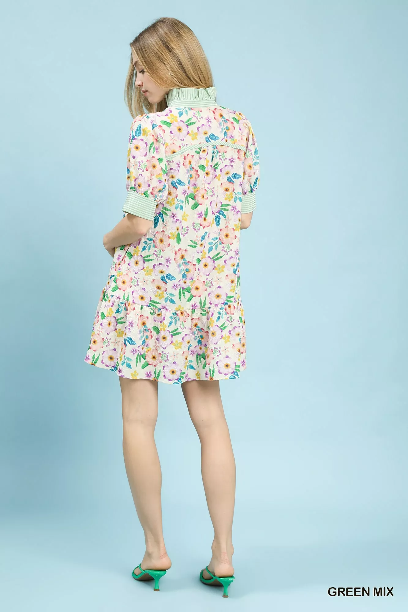 Umgee Mix Floral Ruffle Collar Tiered Babydoll Dress - Image 3