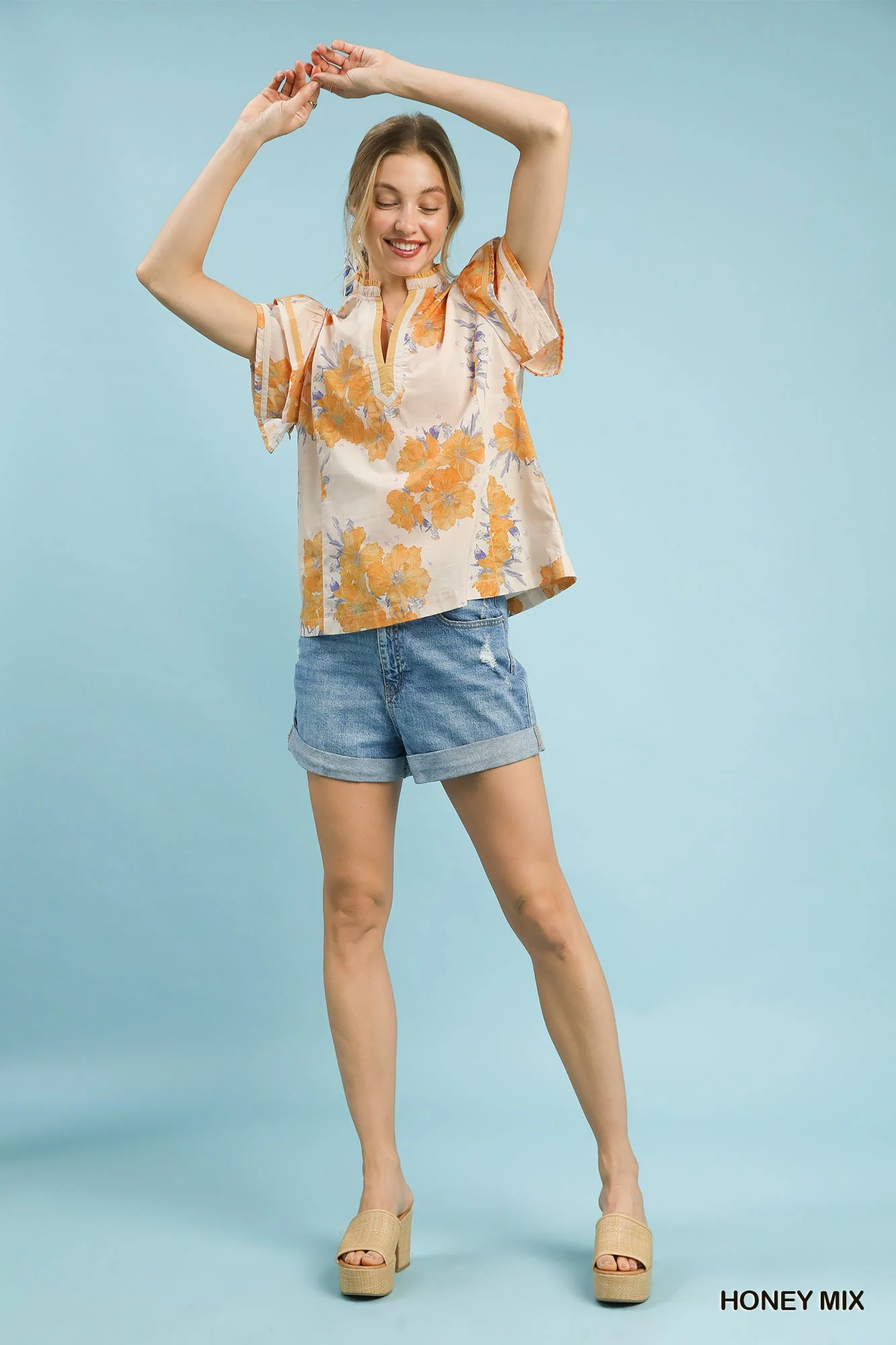 Umgee Mix Floral Ruffle Sleeve Blouse - Image 5
