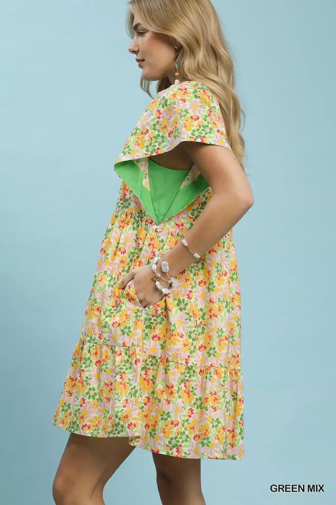 Umgee Mix Floral Tiered Mini Dress with Side Pockets - Image 2