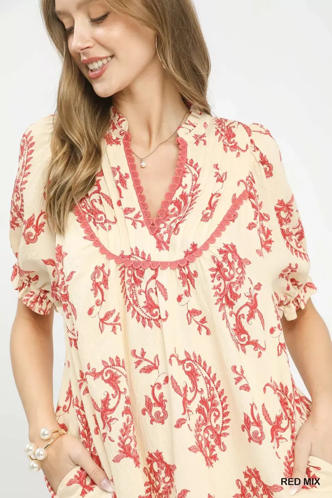 Umgee Mix Paisley Scallop Trim Dress - Image 4