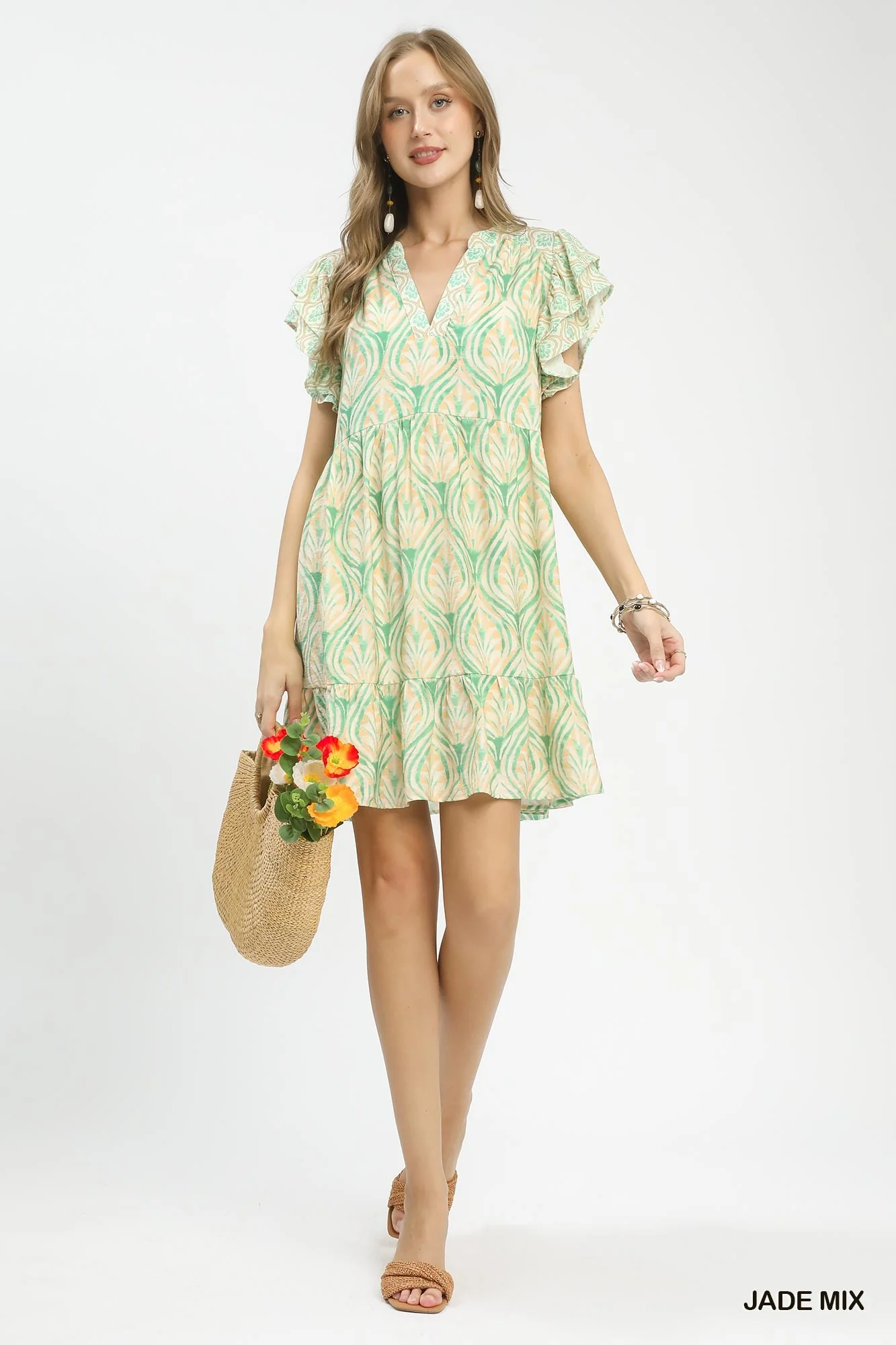 Umgee Mix Printed Flutter Sleeve Dress - Image 5
