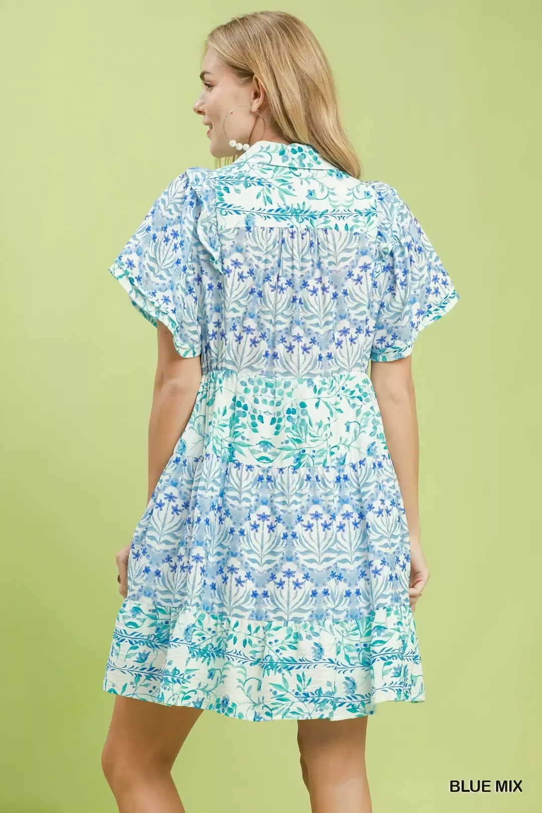 Umgee Mixed Floral Tiered Mini Dress with Flutter Sleeves - Image 3