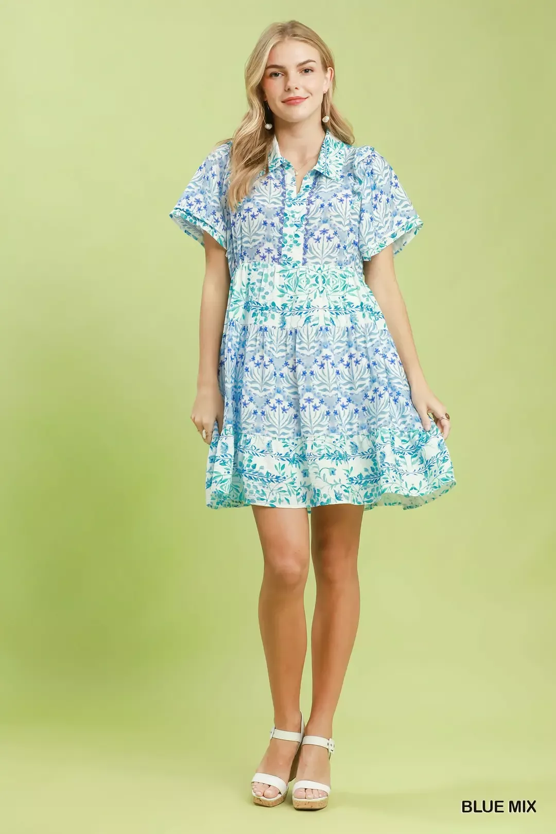 Umgee Mixed Floral Tiered Mini Dress with Flutter Sleeves - Image 6