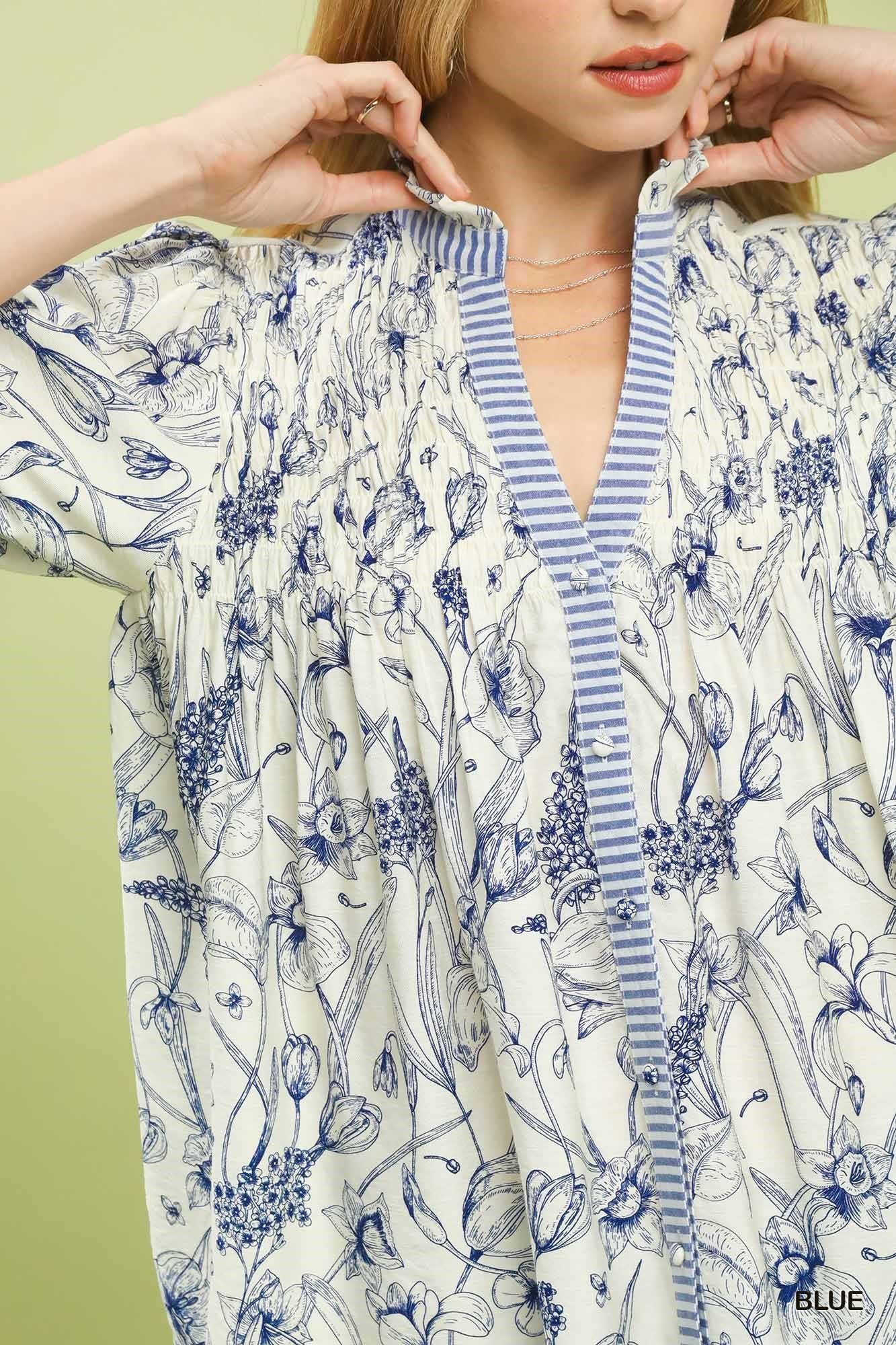Umgee Mixed Print Button Front Top - Image 4