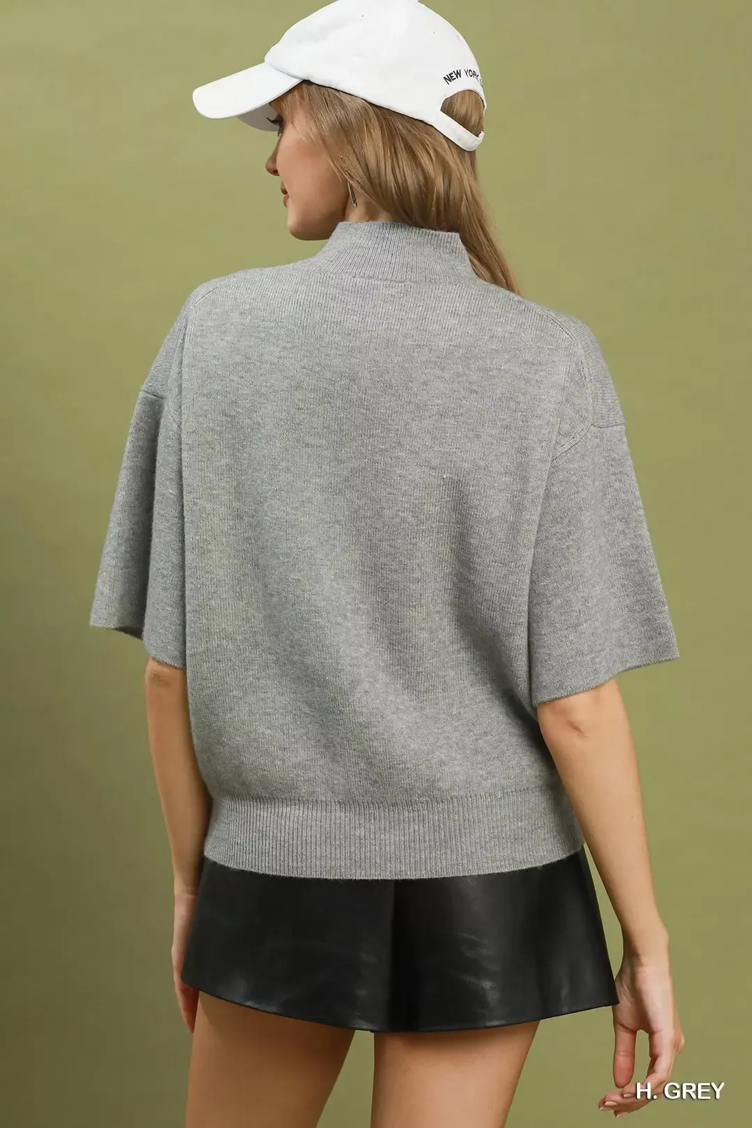 Umgee Mock Neck Short Sleeve Knit Sweater Top - Image 3
