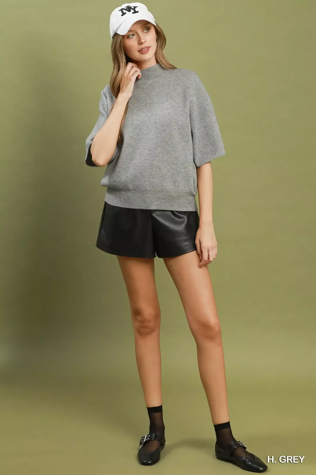 Umgee Mock Neck Short Sleeve Knit Sweater Top - Image 5