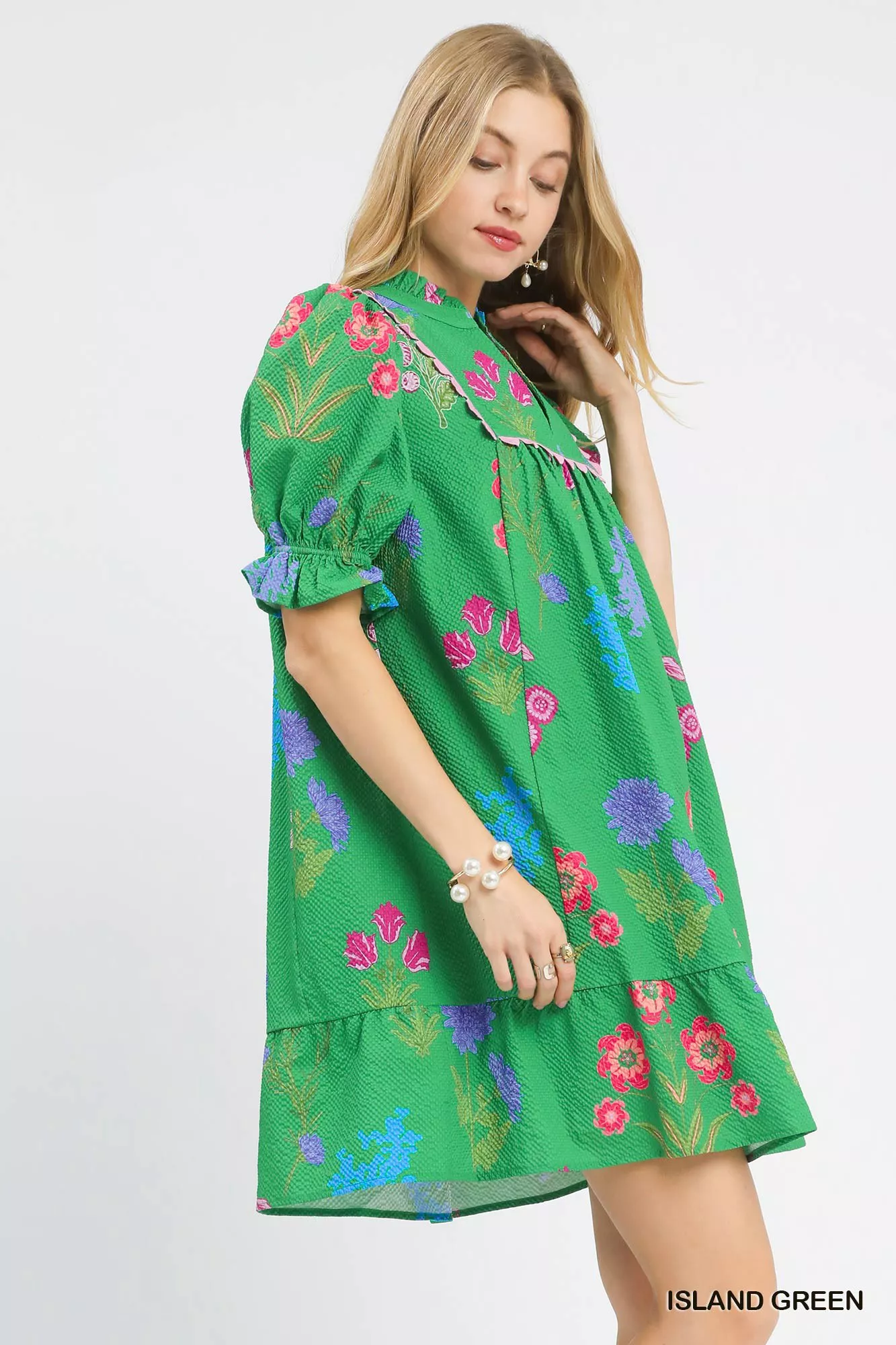 Umgee Multi Flower Print V-Neck Dress - Image 2