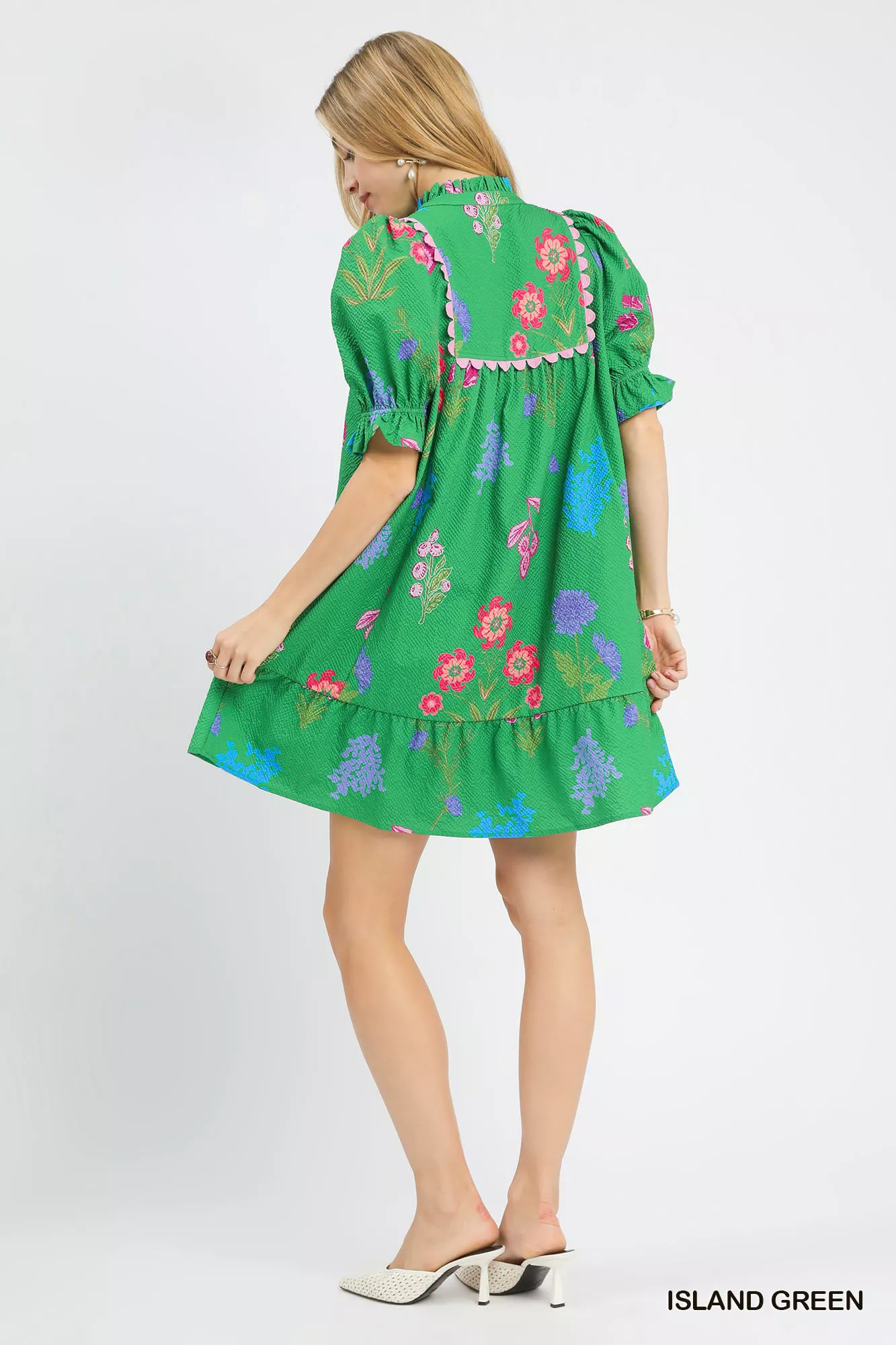 Umgee Multi Flower Print V-Neck Dress - Image 3