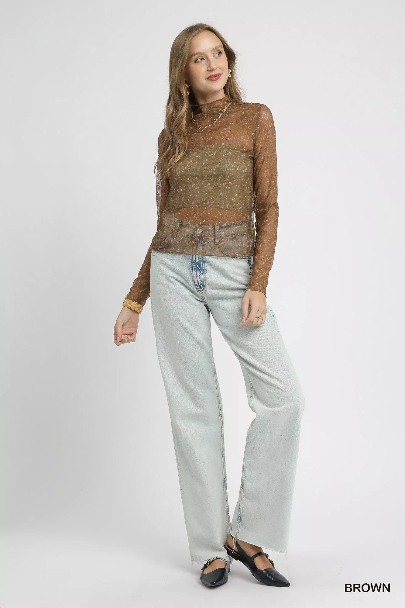 Umgee Nylon Lace Mesh Long Sleeve Top - Image 4