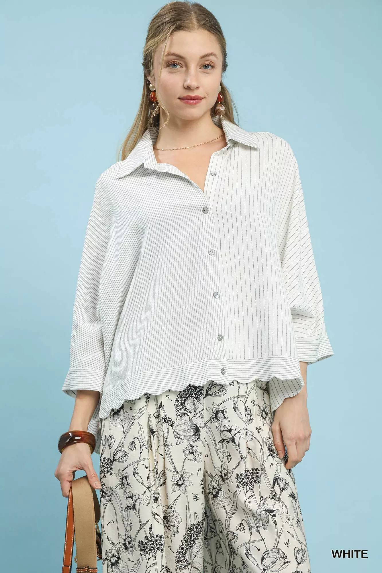 Umgee Oversized Striped Button-Down Shirt