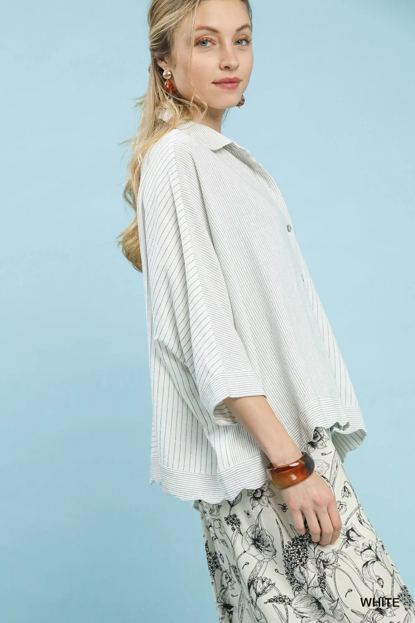 Umgee Oversized Striped Button-Down Shirt - Image 2