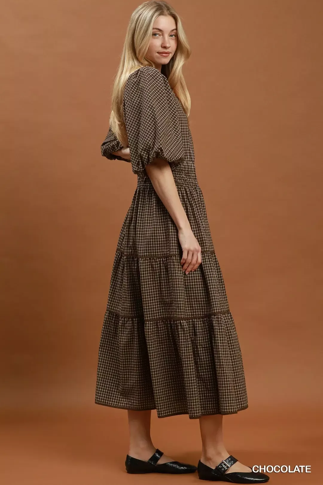 Umgee Paid Smocked Waist Tiered Midi Dress - Image 4