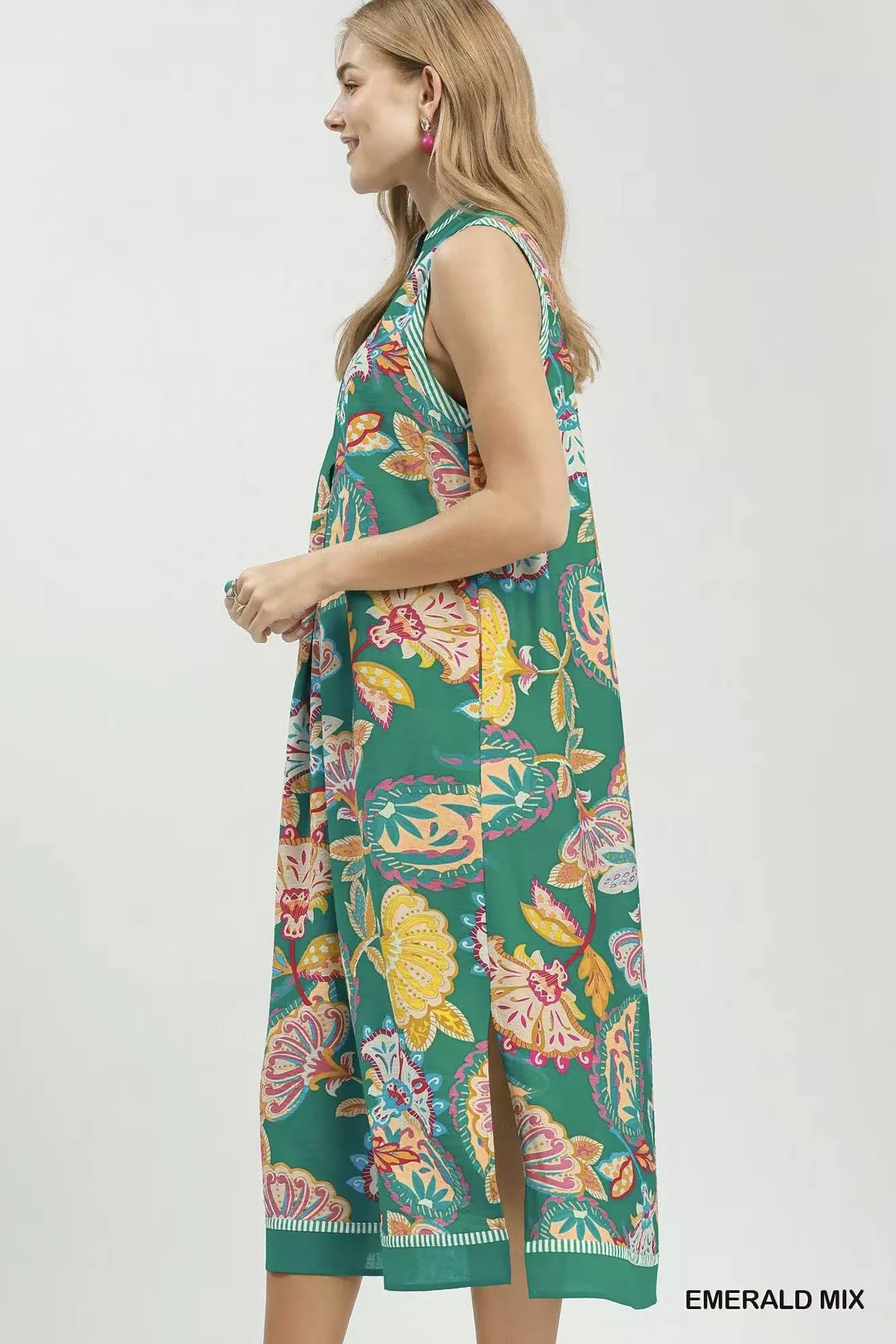 Umgee Paisley Floral Sleeveless Midi Dress - Image 3