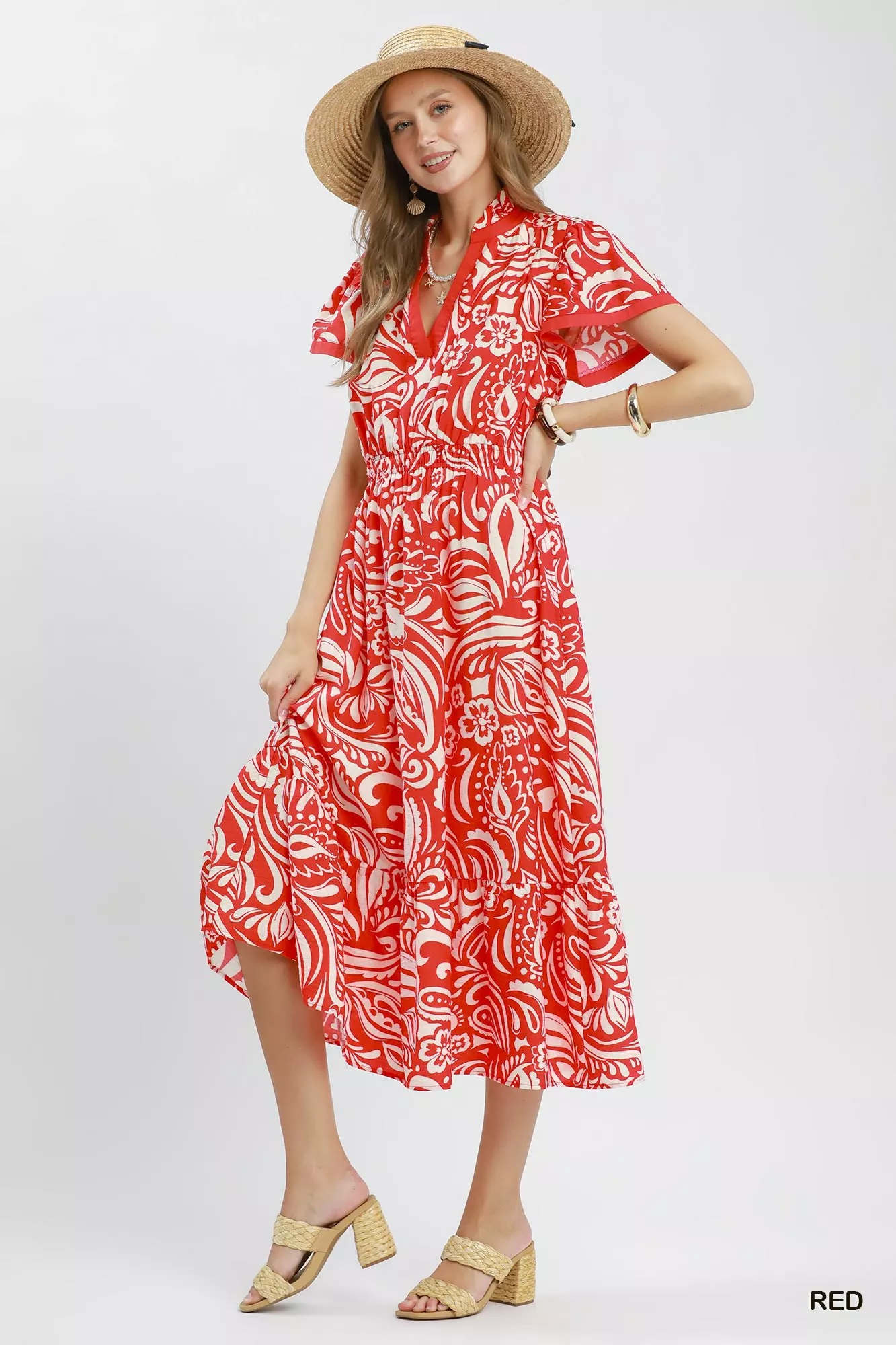 Umgee Paisley Print Midi Dress with Side Pockets - Image 2