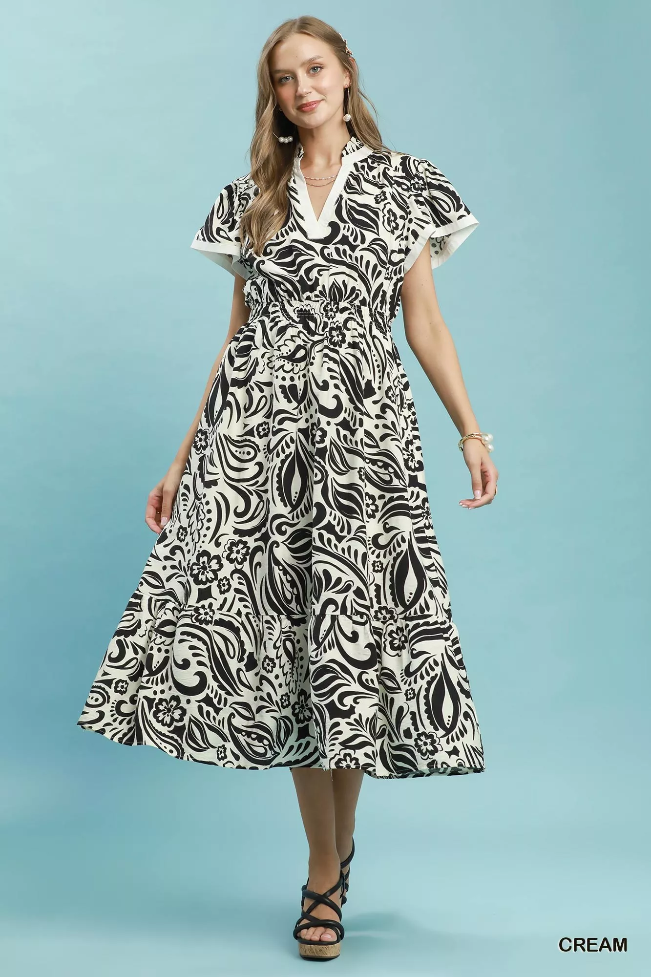 Umgee Paisley Print Midi Dress with Side Pockets - Image 4