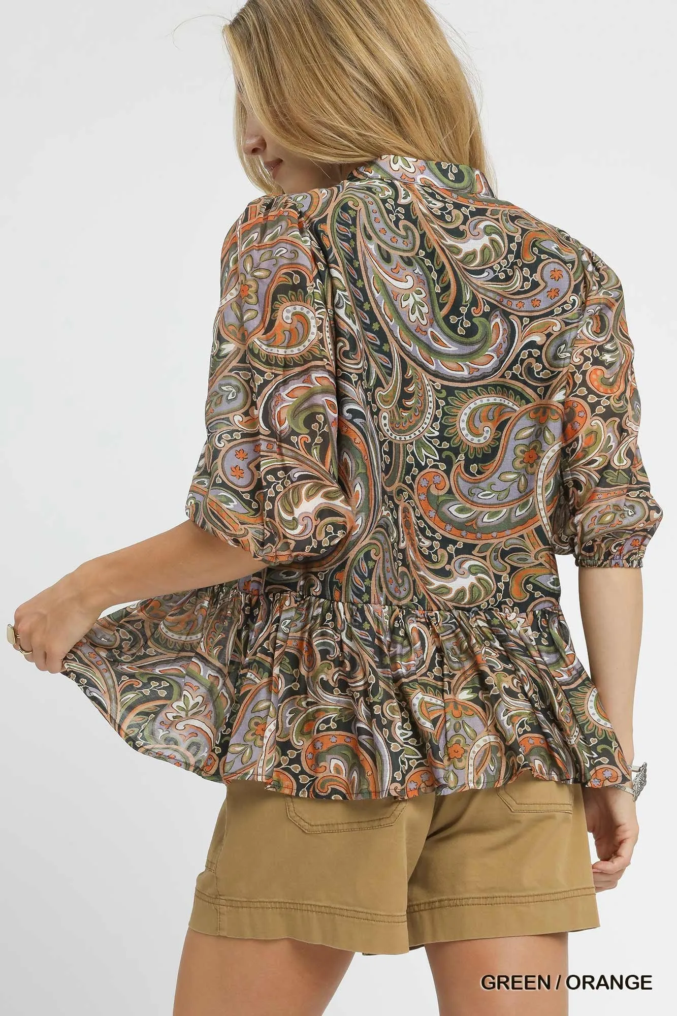 Umgee Paisley Print Peplum Blouse - Image 5