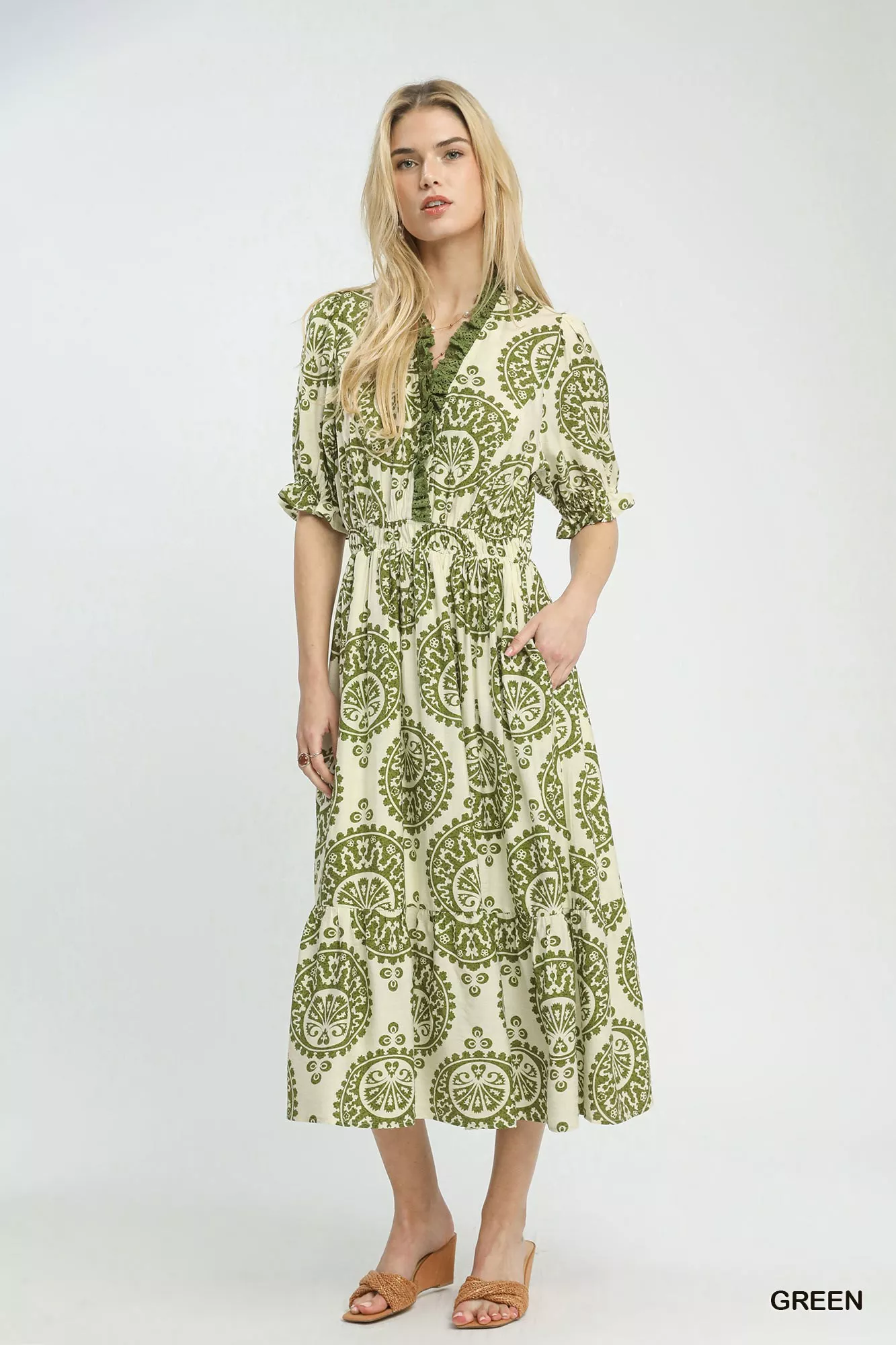 Umgee Paisley Smocked Waist Midi Dress - Image 2