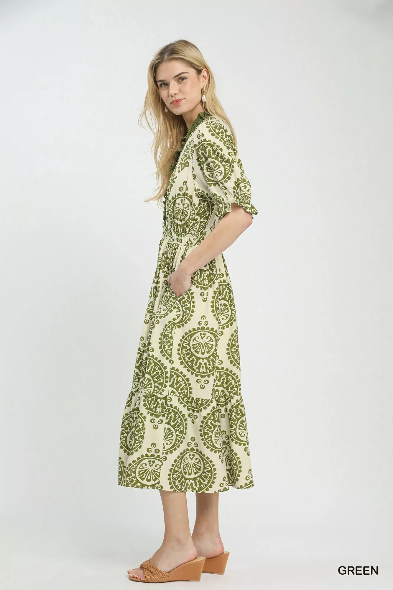 Umgee Paisley Smocked Waist Midi Dress - Image 3