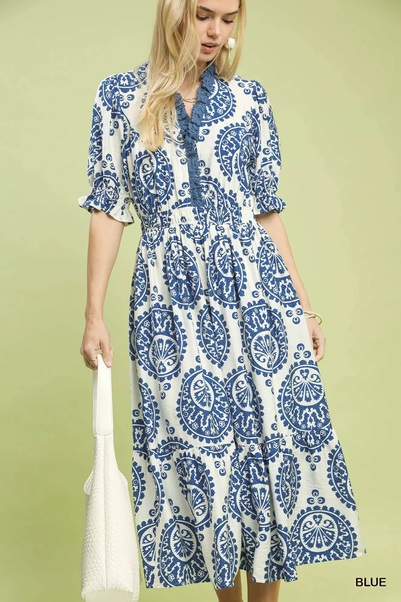 Umgee Paisley Smocked Waist Midi Dress