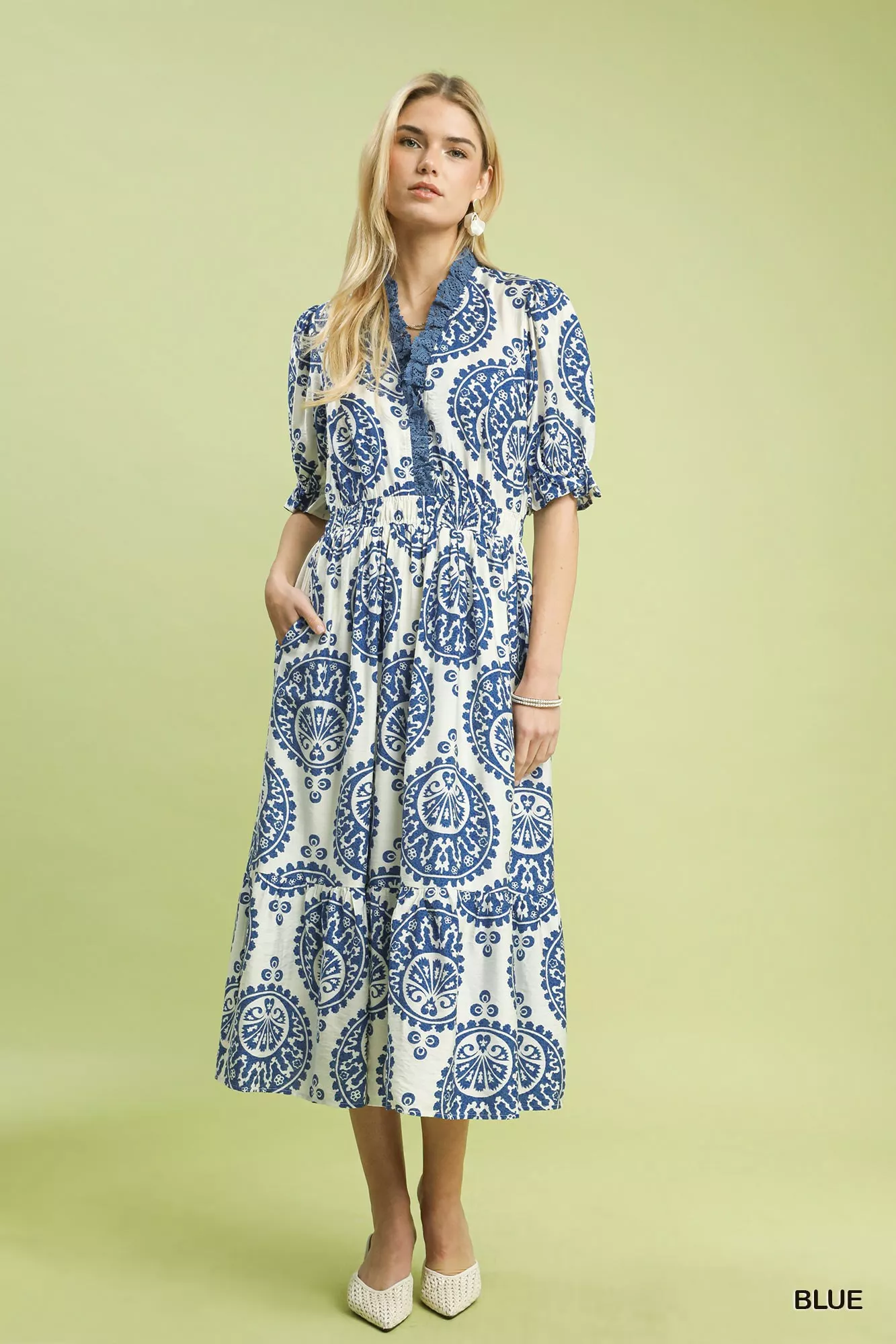 Umgee Paisley Smocked Waist Midi Dress - Image 2