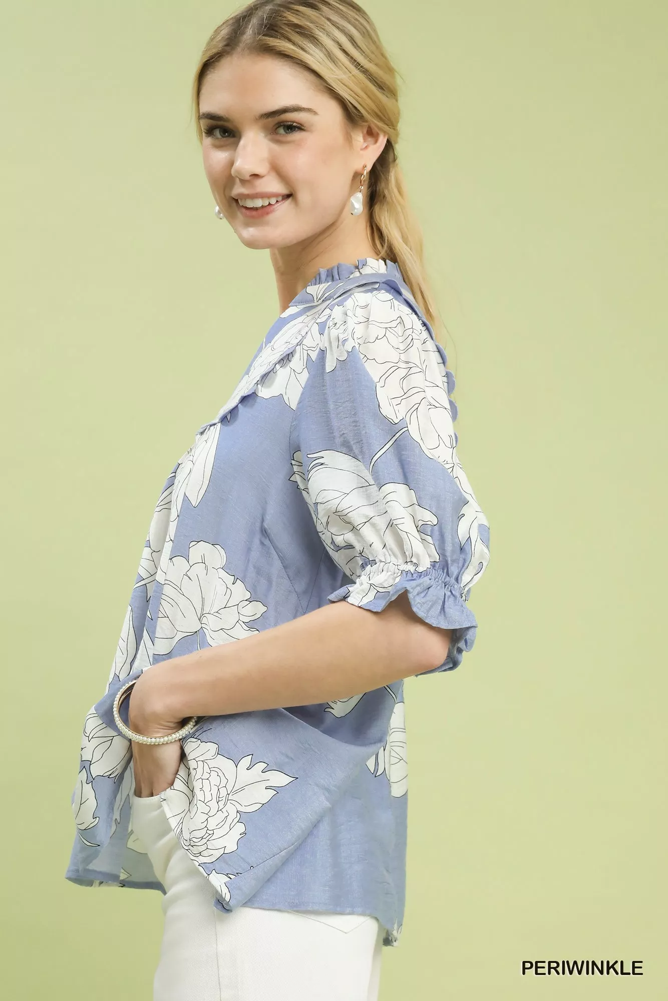 Umgee Peony Illustration Print Top with Scalloped Trim - Image 2
