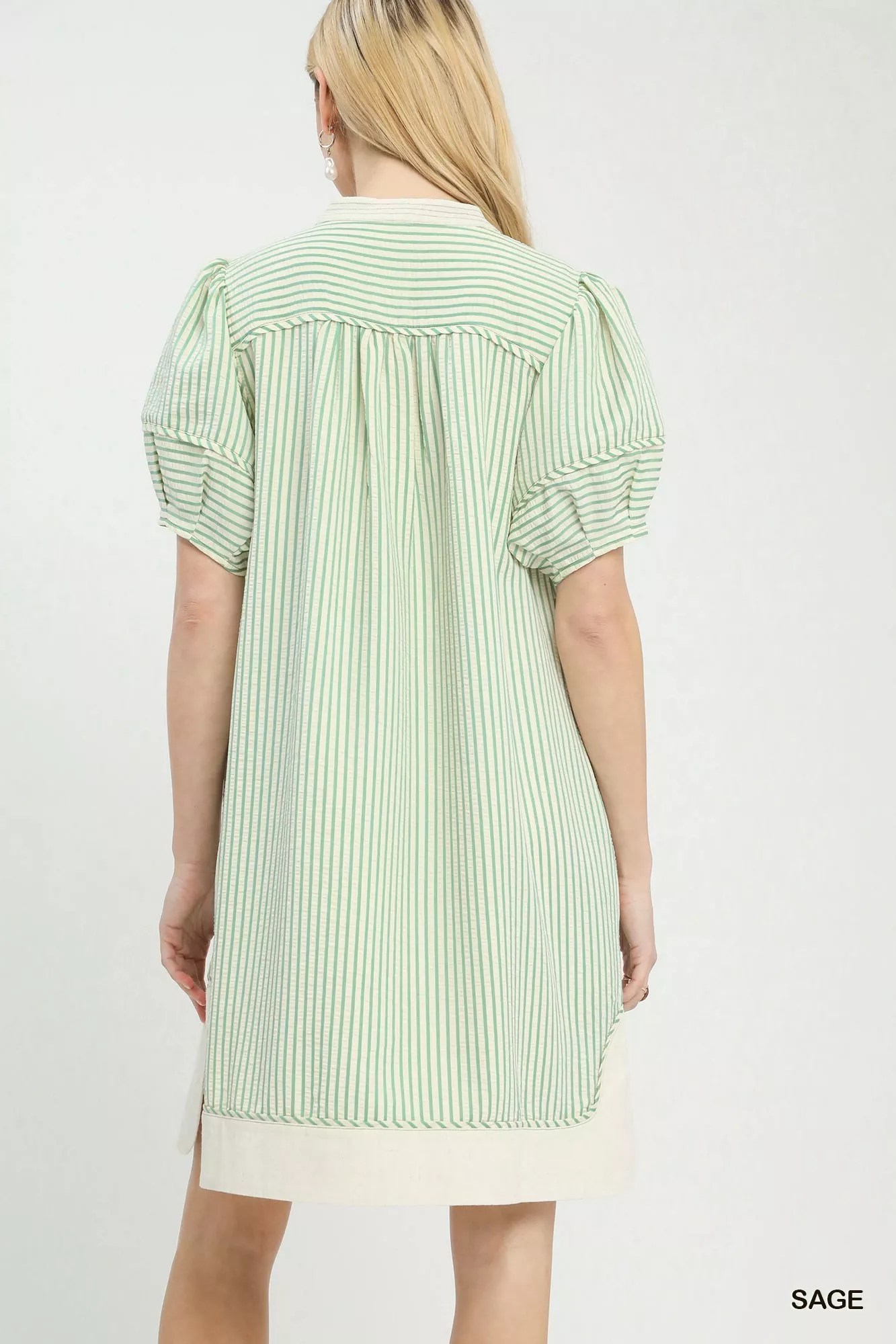 Umgee Pinstripe Shift Dress with Contrast Trim - Image 3