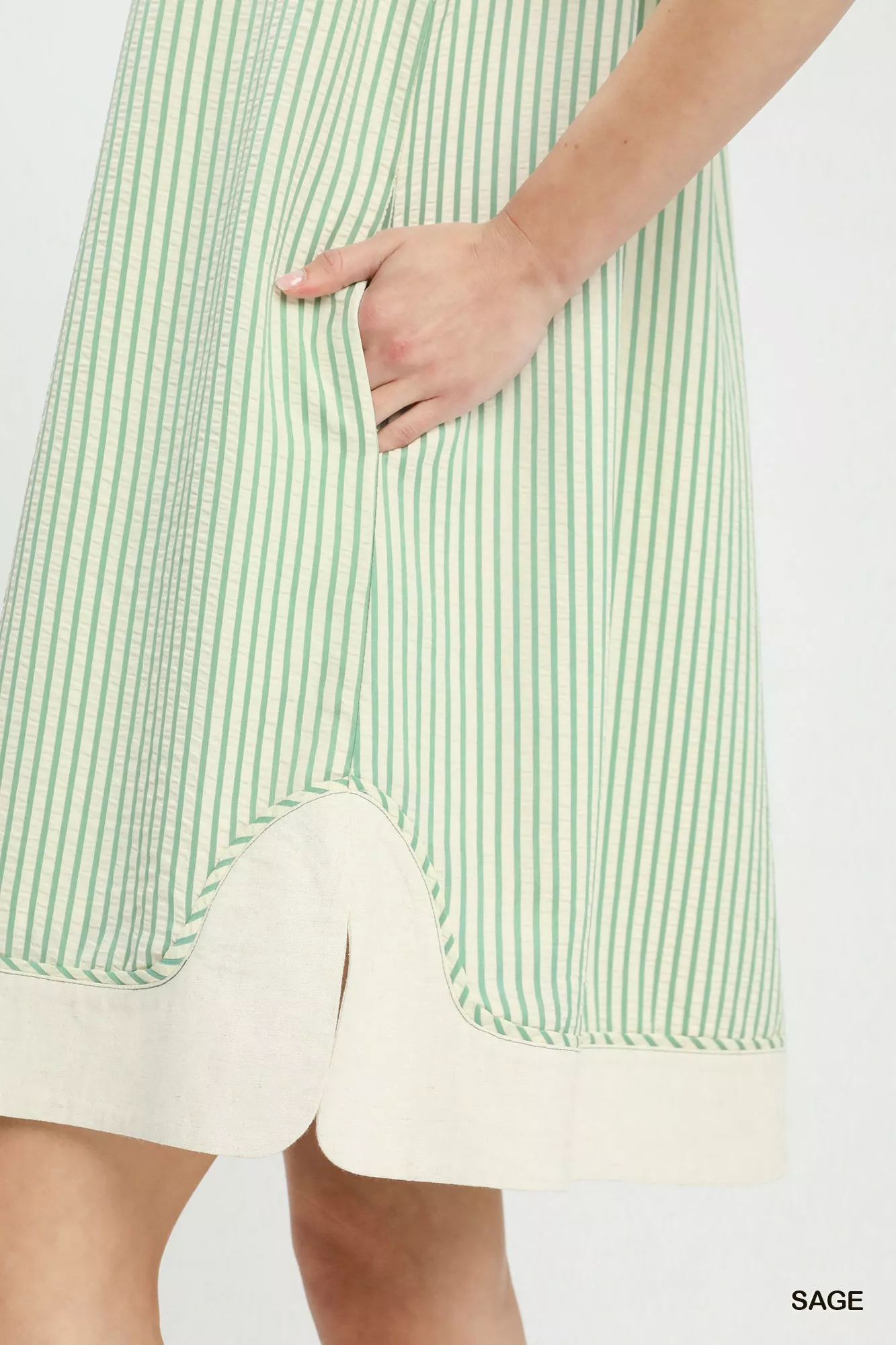 Umgee Pinstripe Shift Dress with Contrast Trim - Image 4