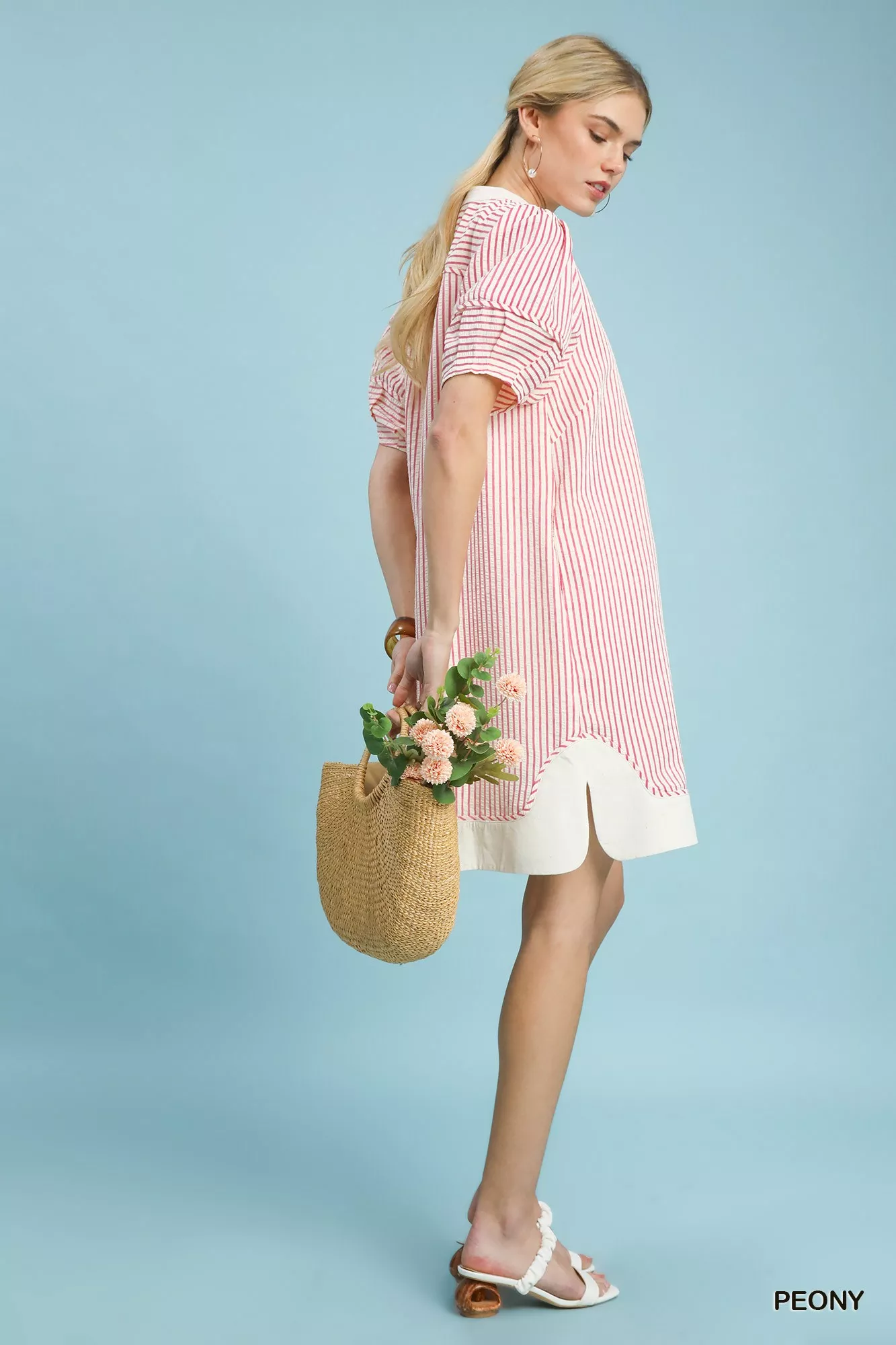 Umgee Pinstripe Shift Dress with Contrast Trim - Image 3