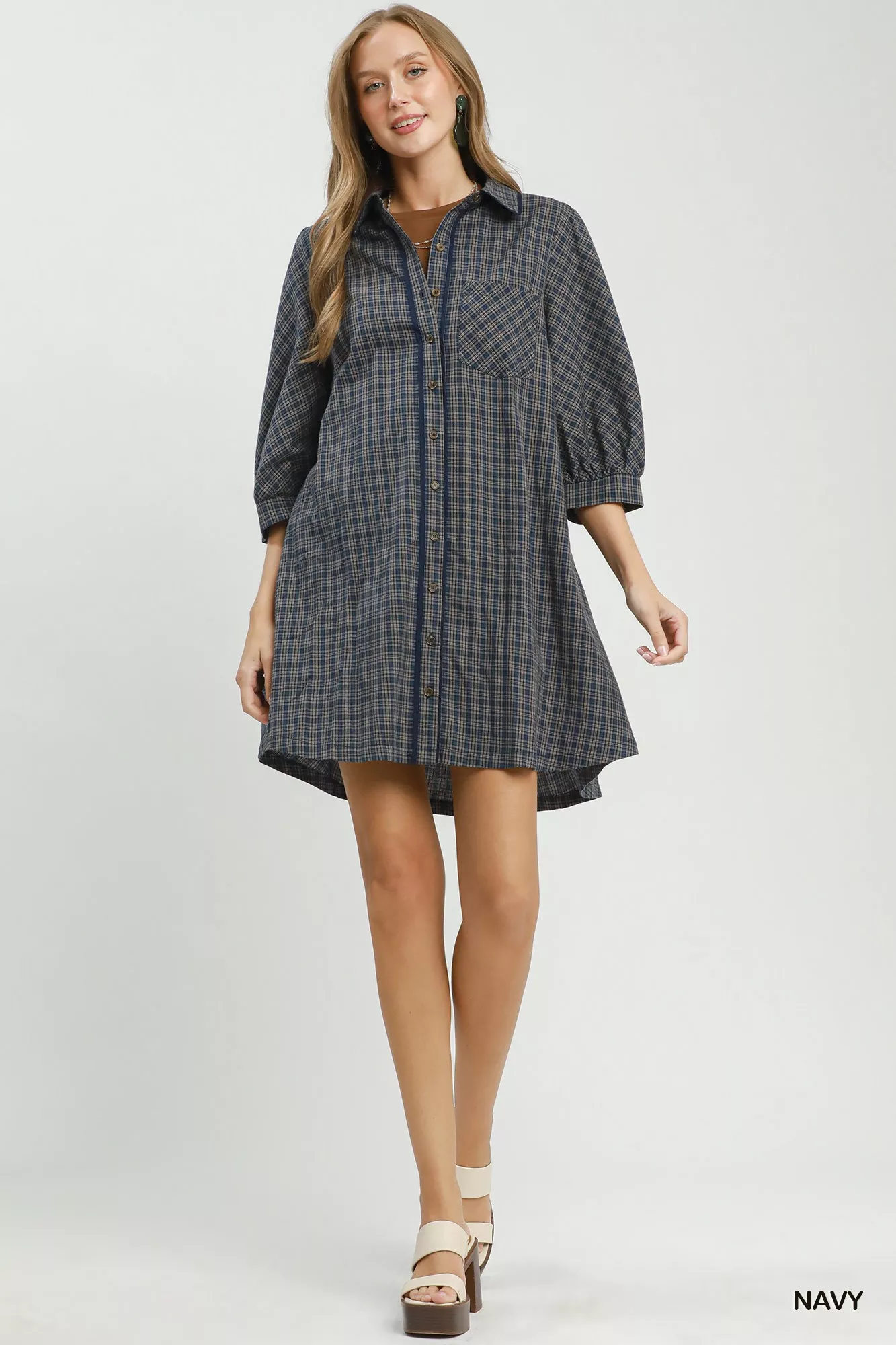 Umgee Plaid Button Down Oversized Shirt Dress - Image 5