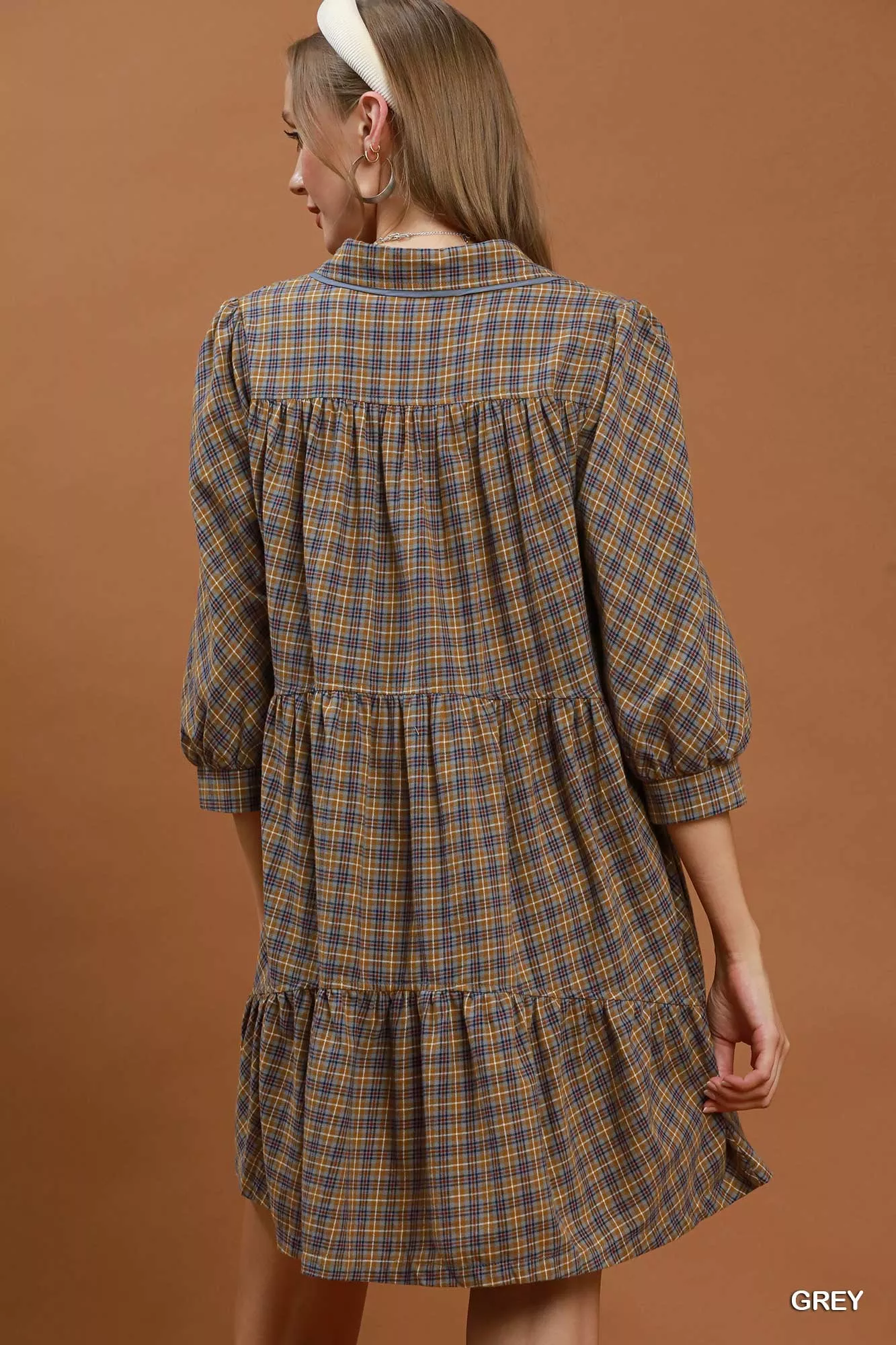 Umgee Plaid Button Down Oversized Shirt Dress - Image 3