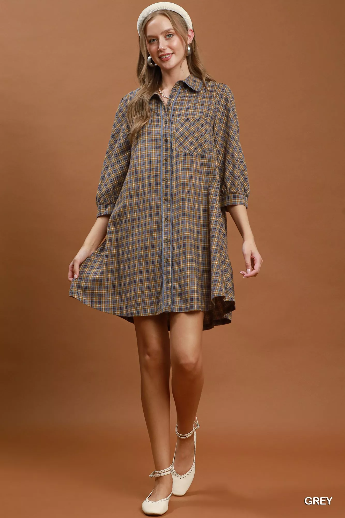 Umgee Plaid Button Down Oversized Shirt Dress - Image 4