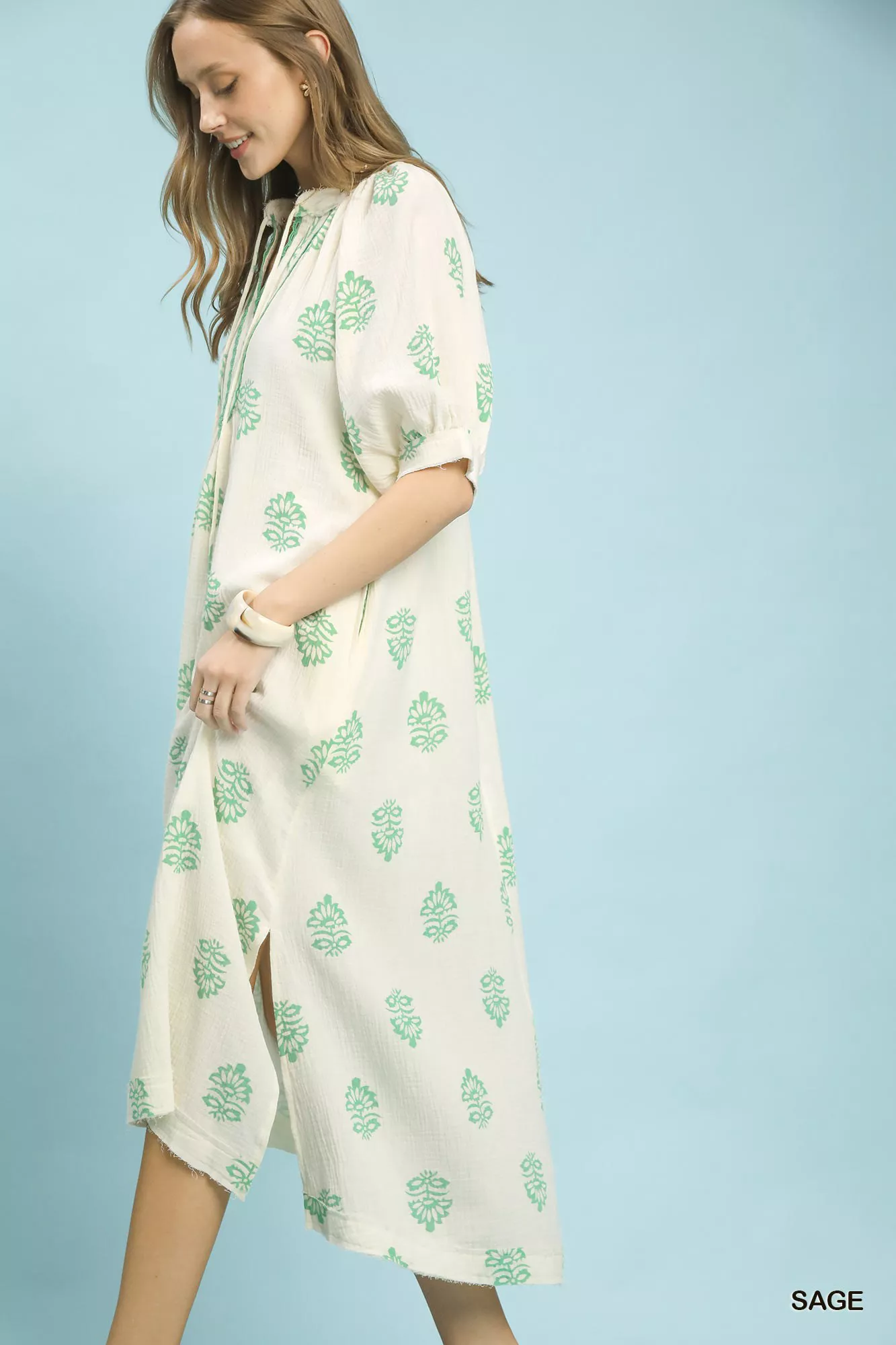Umgee Printed Cotton Gauze Midi Dress - Image 2