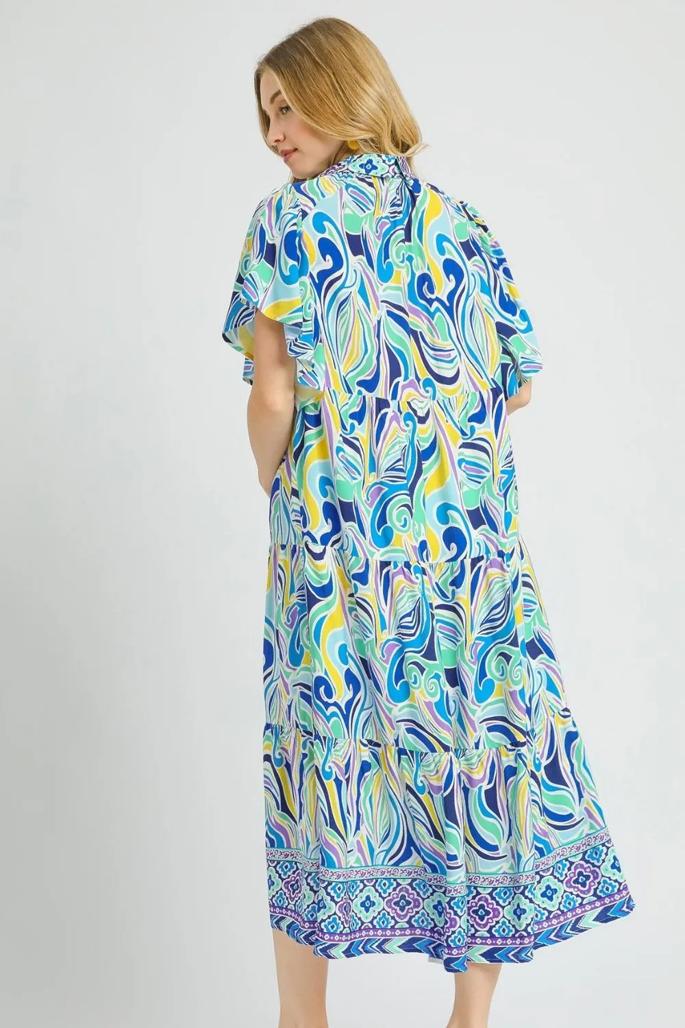 Umgee Printed Short Sleeve Tiered Midi Dress - Image 3