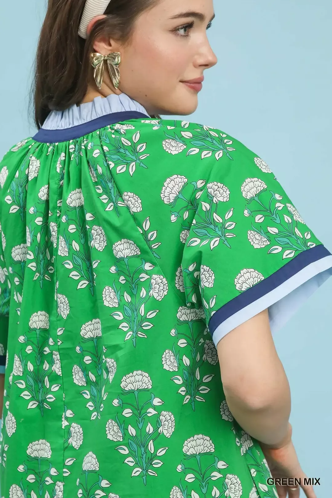 Umgee Printed Split Neck Short Sleeve Shift Dress - Image 6