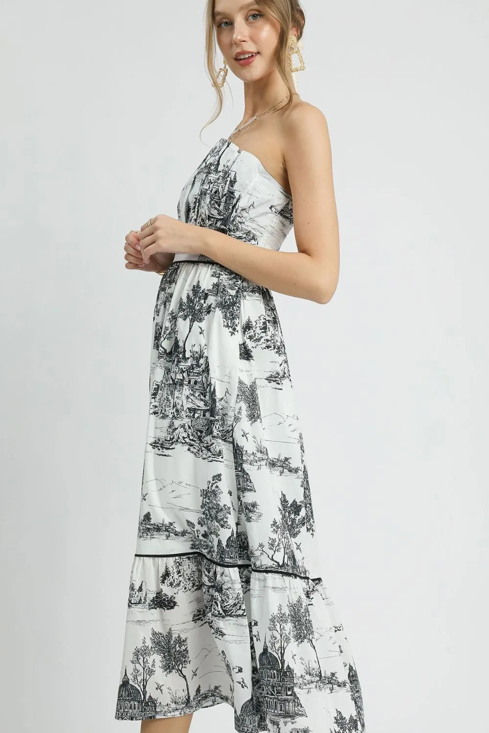 Umgee Printed Tiered Tube Midi Dress - Image 3
