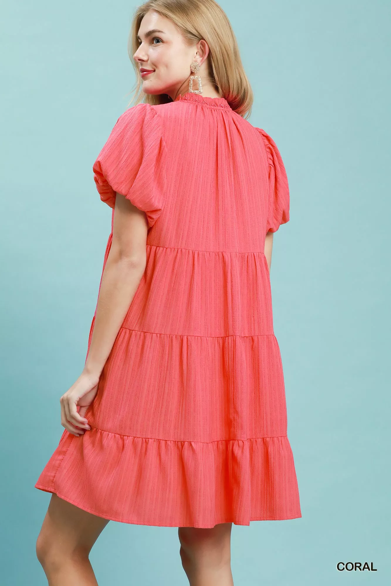 Umgee Puff Sleeve Tiered Babydoll Dress - Image 3