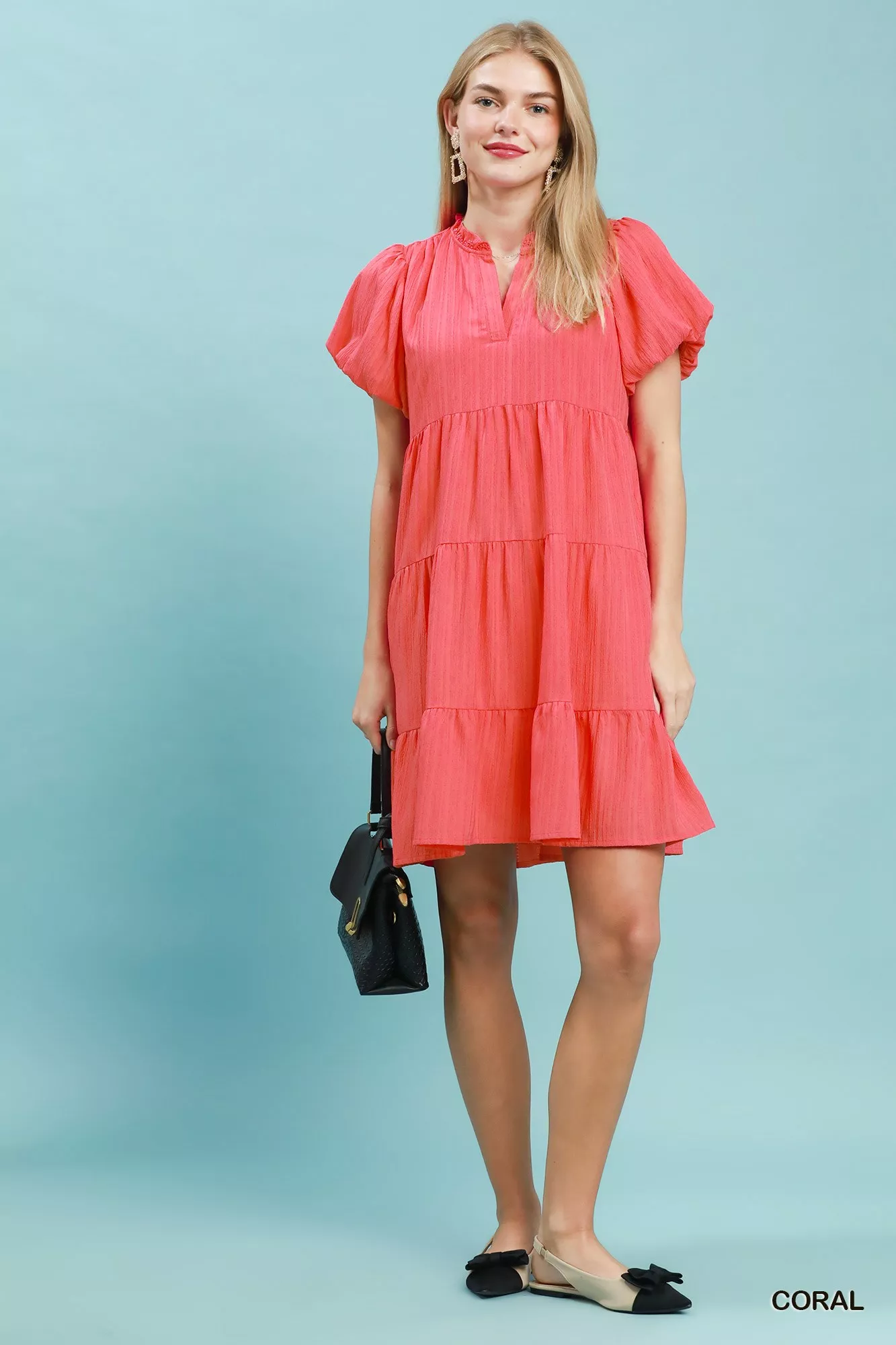 Umgee Puff Sleeve Tiered Babydoll Dress - Image 4
