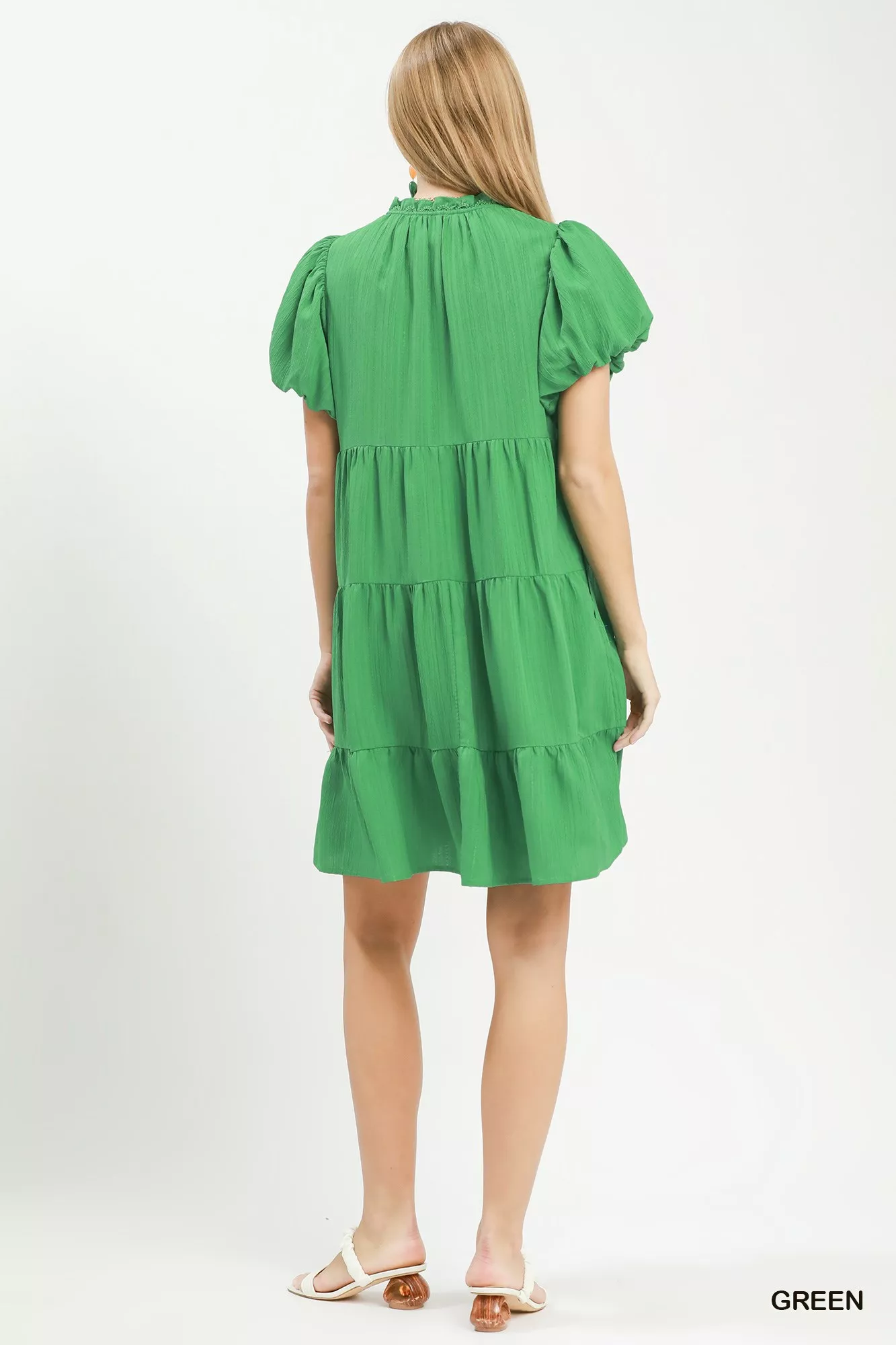 Umgee Puff Sleeve Tiered Babydoll Dress - Image 3