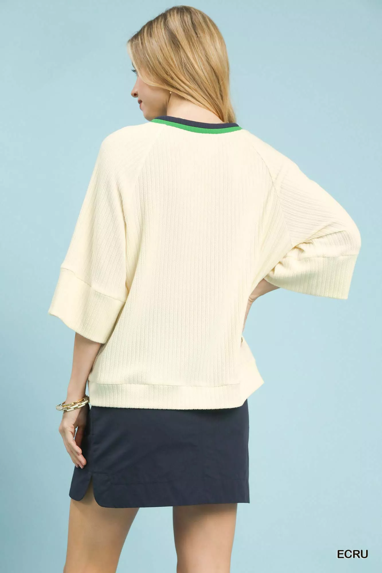 Umgee Ribbed Knit Top with Contrast Trim - Image 2