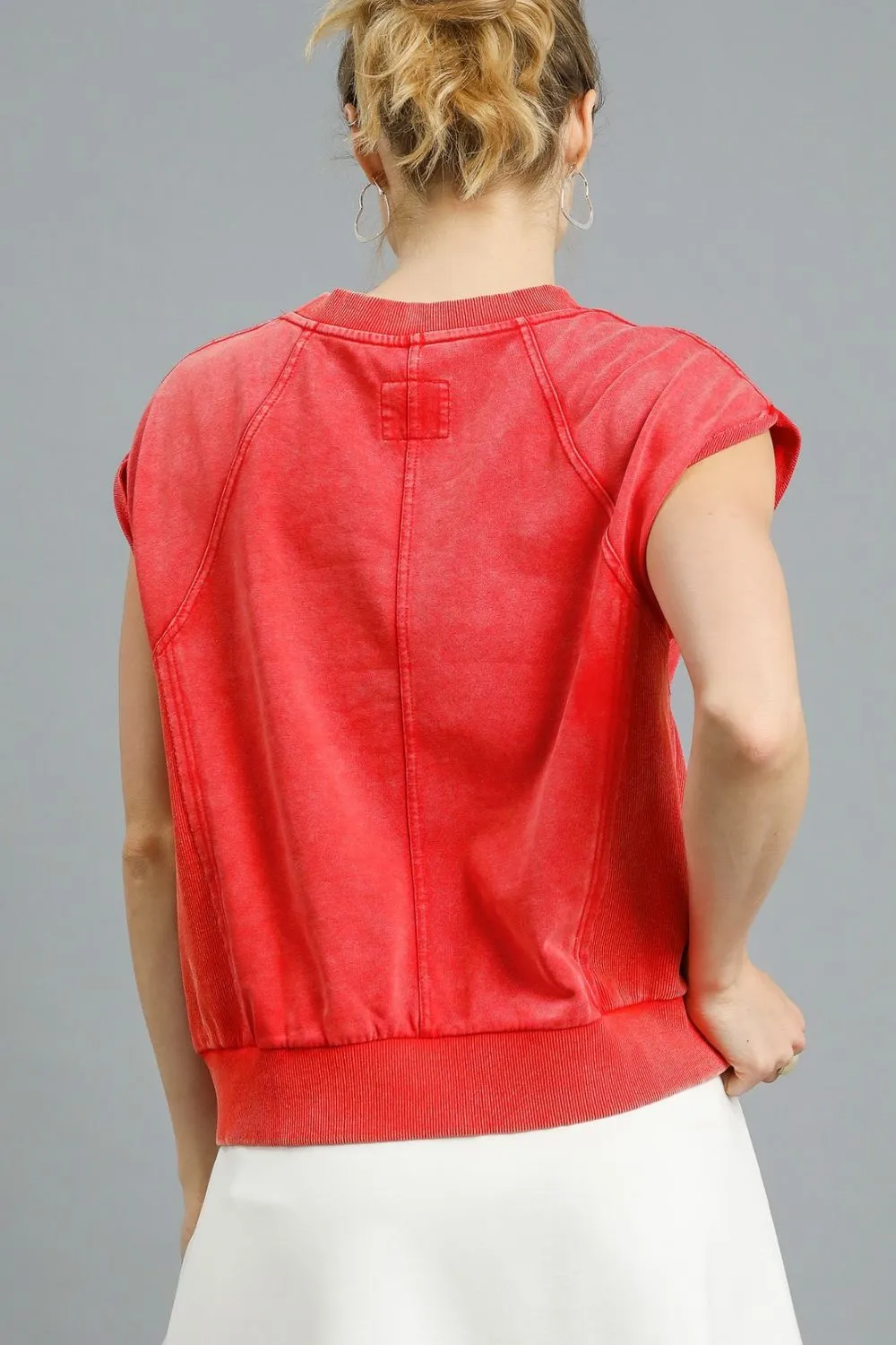 Umgee Round Neck Cap Sleeve Sweatshirt - Image 3