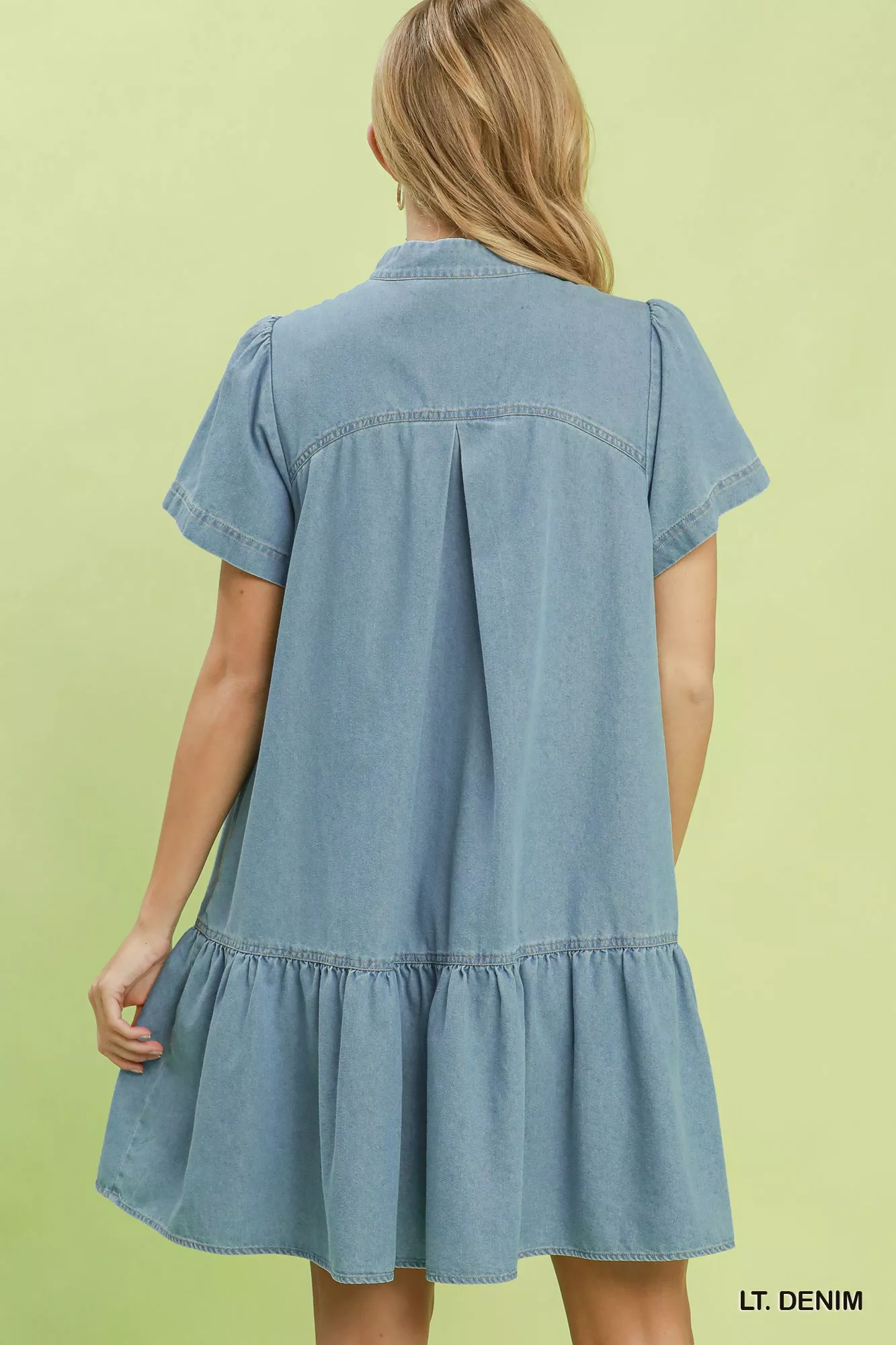 Umgee Ruffle Hem Mini Denim Dress - Image 3