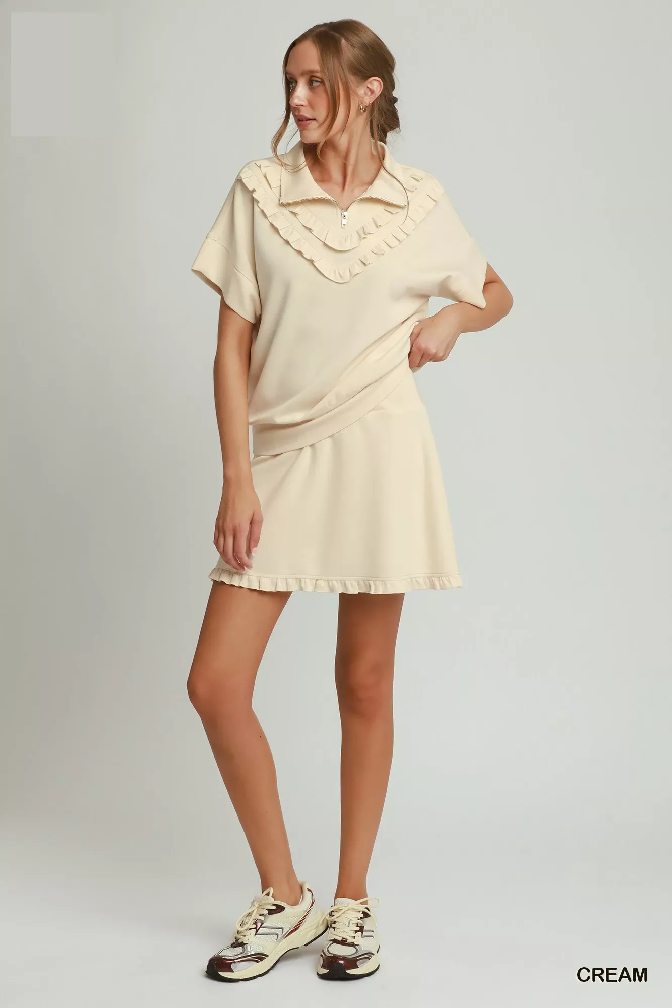 Umgee Ruffle Quarter Zip Short Sleeve Top - Image 5